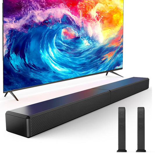 2.0 ch 100W Sound Bar for Smart TV, 2-in-1 Detachable Bluetooth 5.3 Speaker with 3 EQ Modes & Adjustable Bass - Home Theater Audio for Movies, Gaming