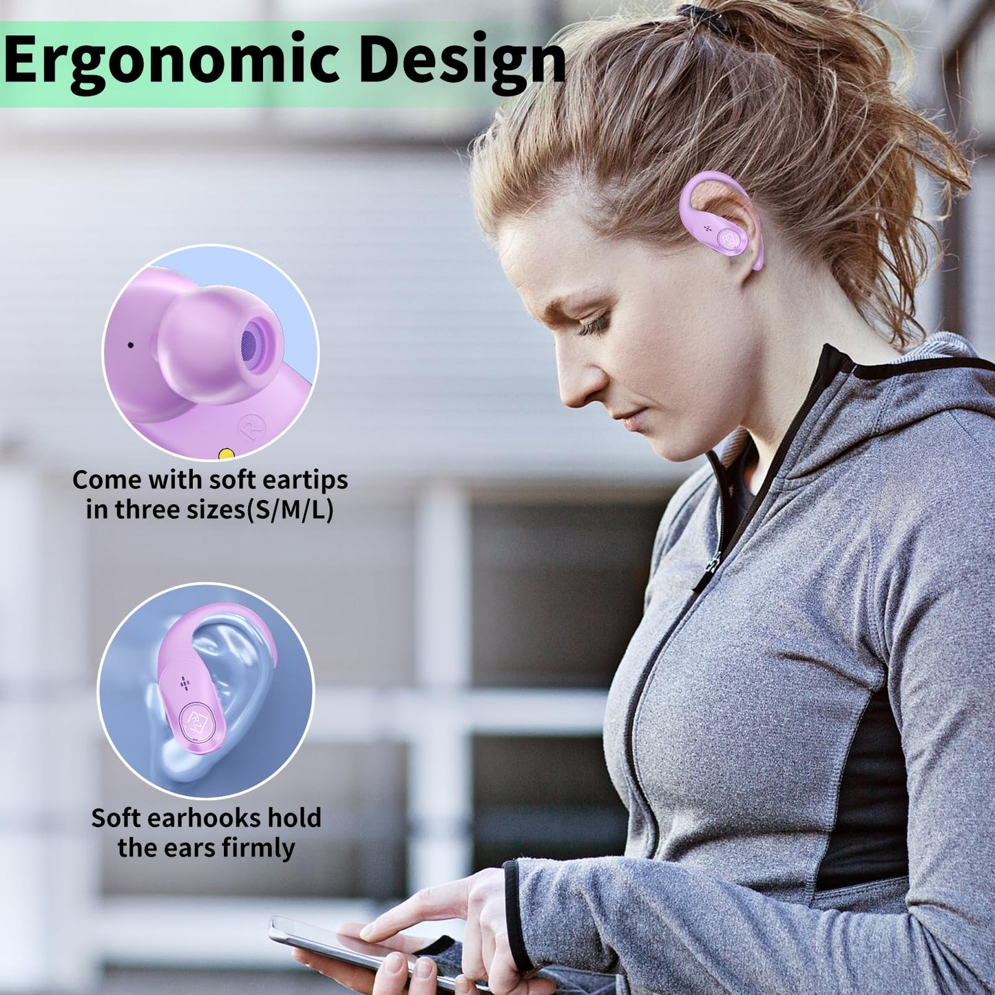 Wireless Earbuds Bluetooth Headphones 96H Playtime LED Display Waterproof Built in Mic Deep Bass Sound Secure Over Ear buds Earhooks for iPhone