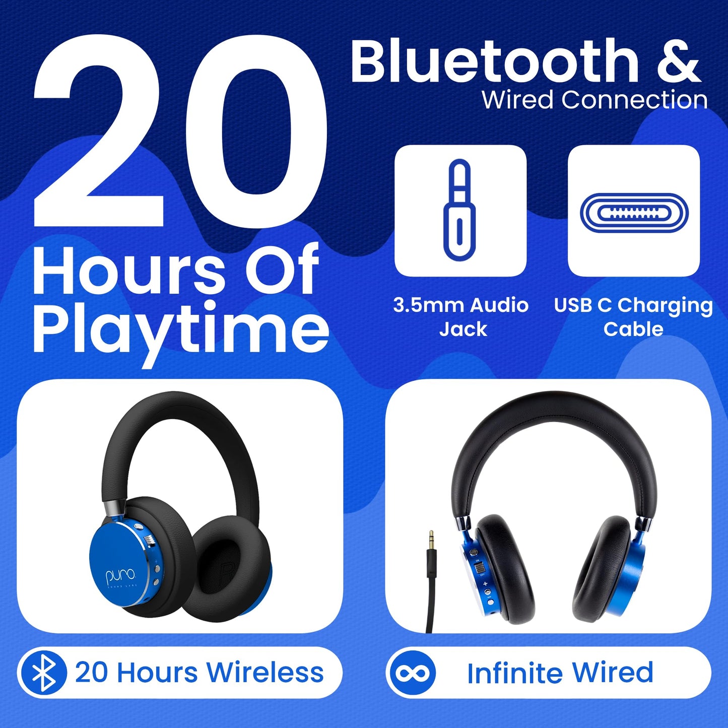Puro Sound Labs Kids Wireless Headphones - Volume-Limiting 85dB, Built-In Mic, Studio-Grade Sound, 20-Hour Battery Life, Comfortable Fit & Easy…