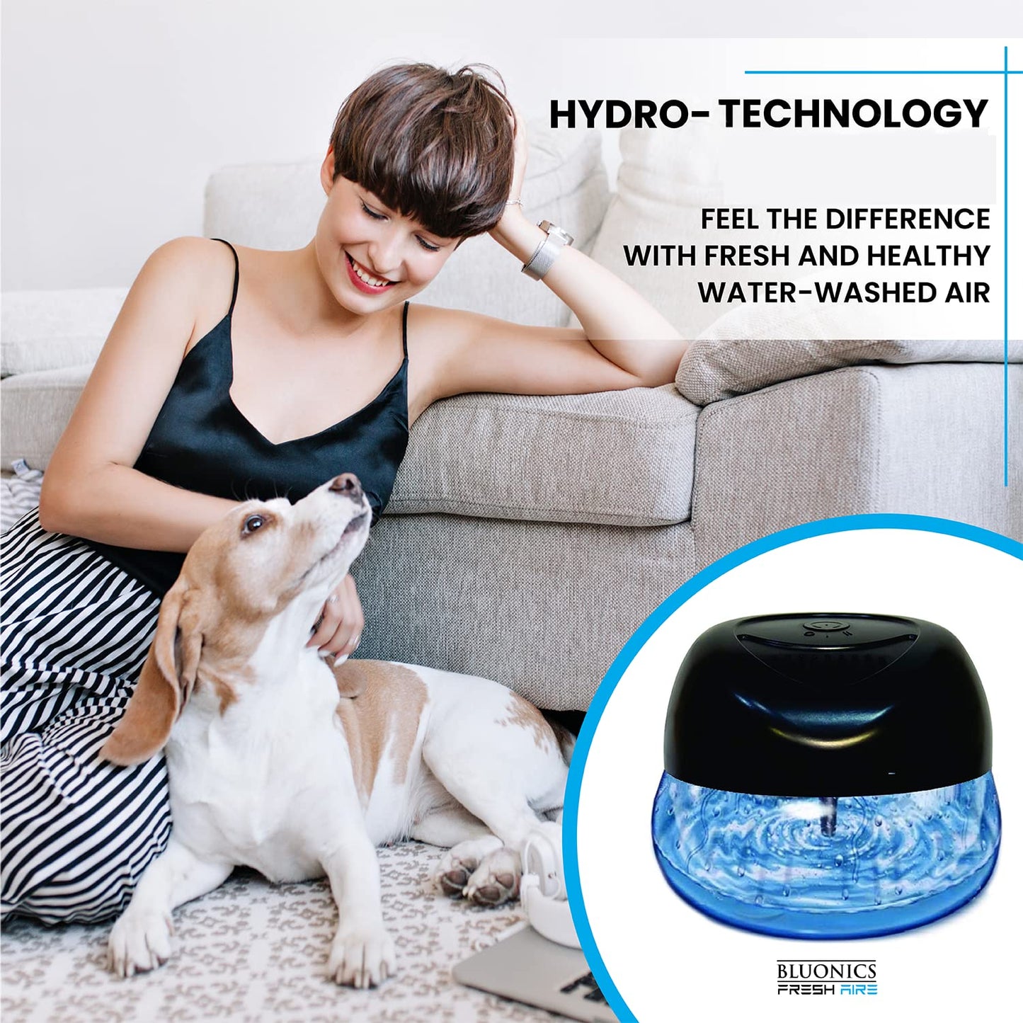 Bluonics Fresh Aire Water Air Washer, Water-Based Air Revitalizer & Room Freshener with 7-Color LED Night Light and Relaxing White Noise for Home