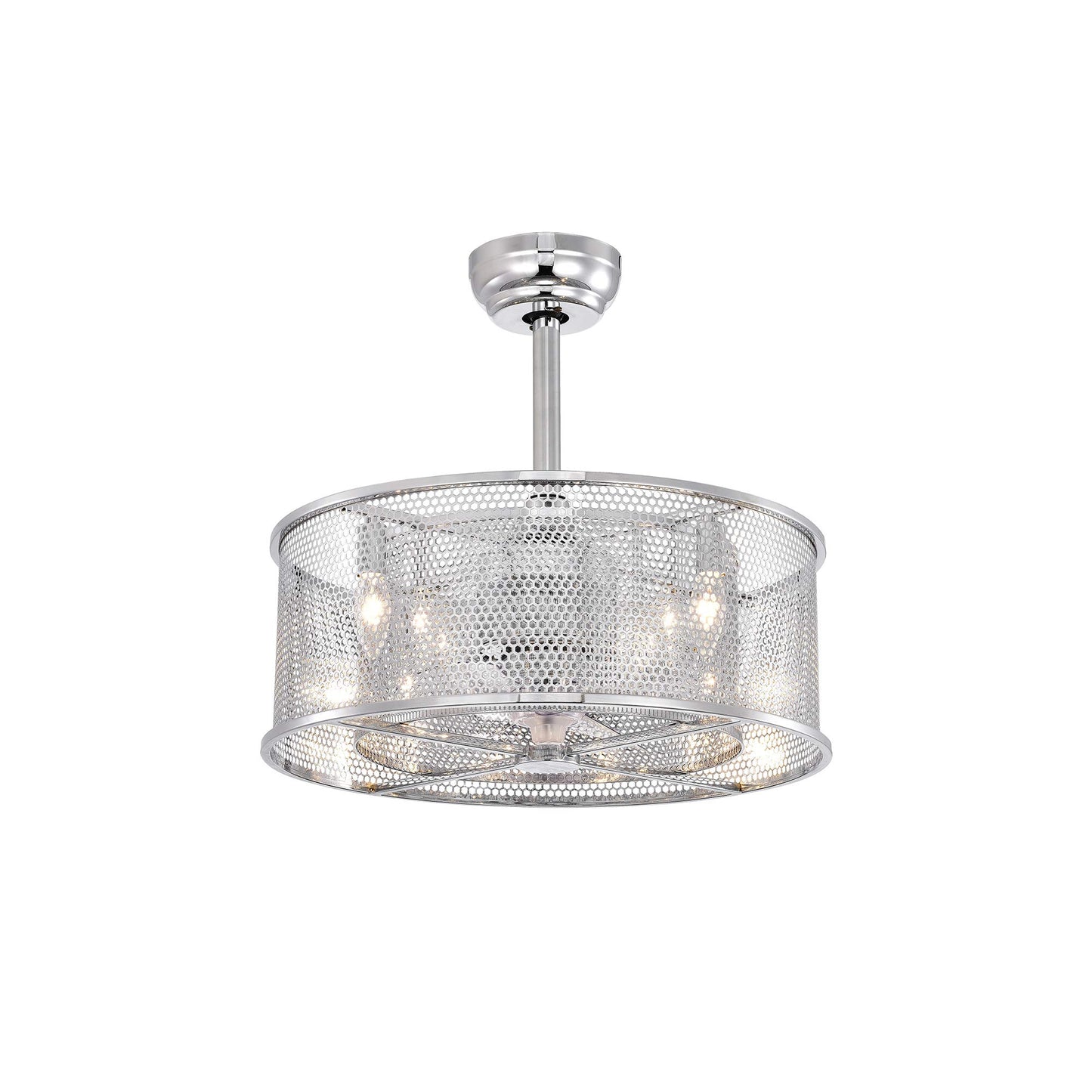 Warehouse of Tiffany CFL-8479S/CH Jeni Chrome 20-Inch 3-Blade Fandelier with Double Honeycomb Metal Drum (Includes Remote) Ceiling Fan, Silver