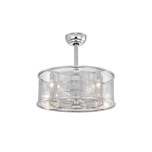 Warehouse of Tiffany CFL-8479S/CH Jeni Chrome 20-Inch 3-Blade Fandelier with Double Honeycomb Metal Drum (Includes Remote) Ceiling Fan, Silver