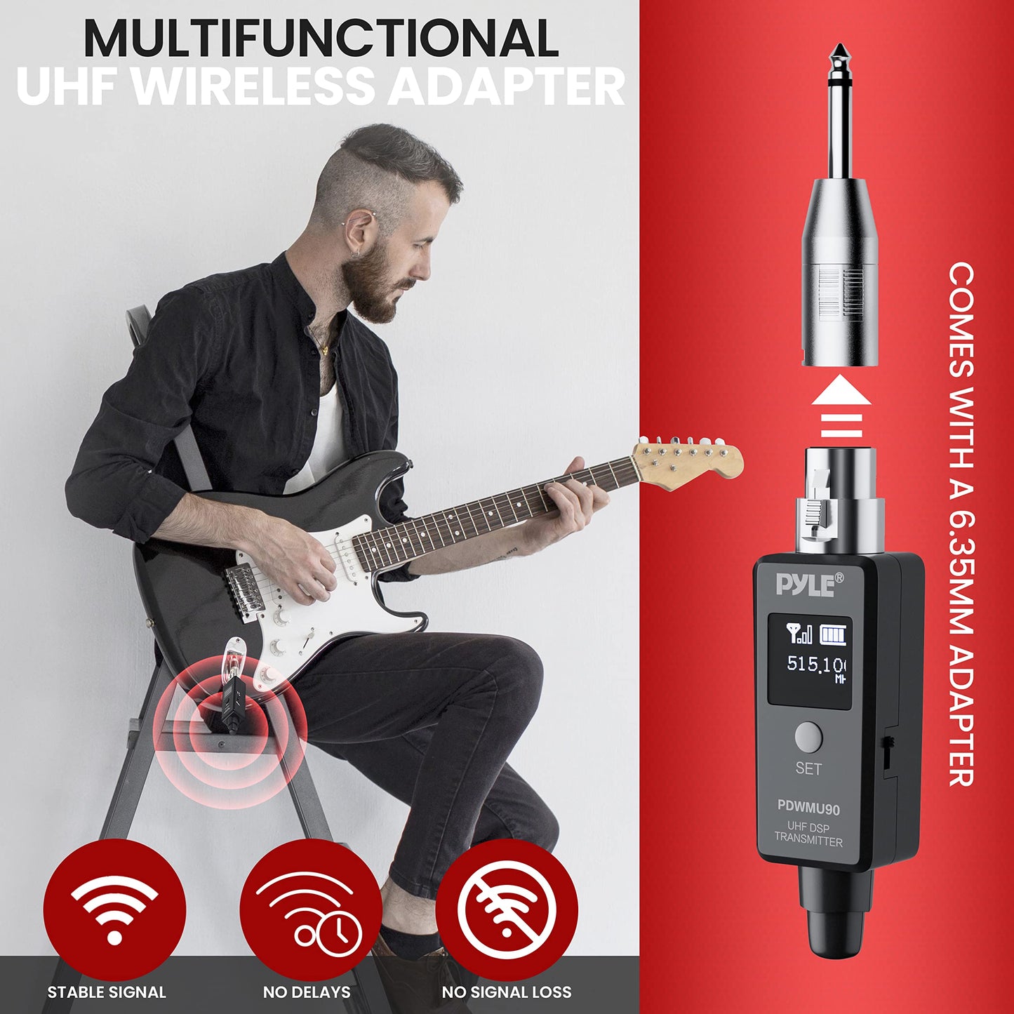 Pyle Multifunctional UHF Wireless XLR Adapter System,Transmitter And Receiver For Dynamic Microphones And Music Sources,48k Frequency Signal