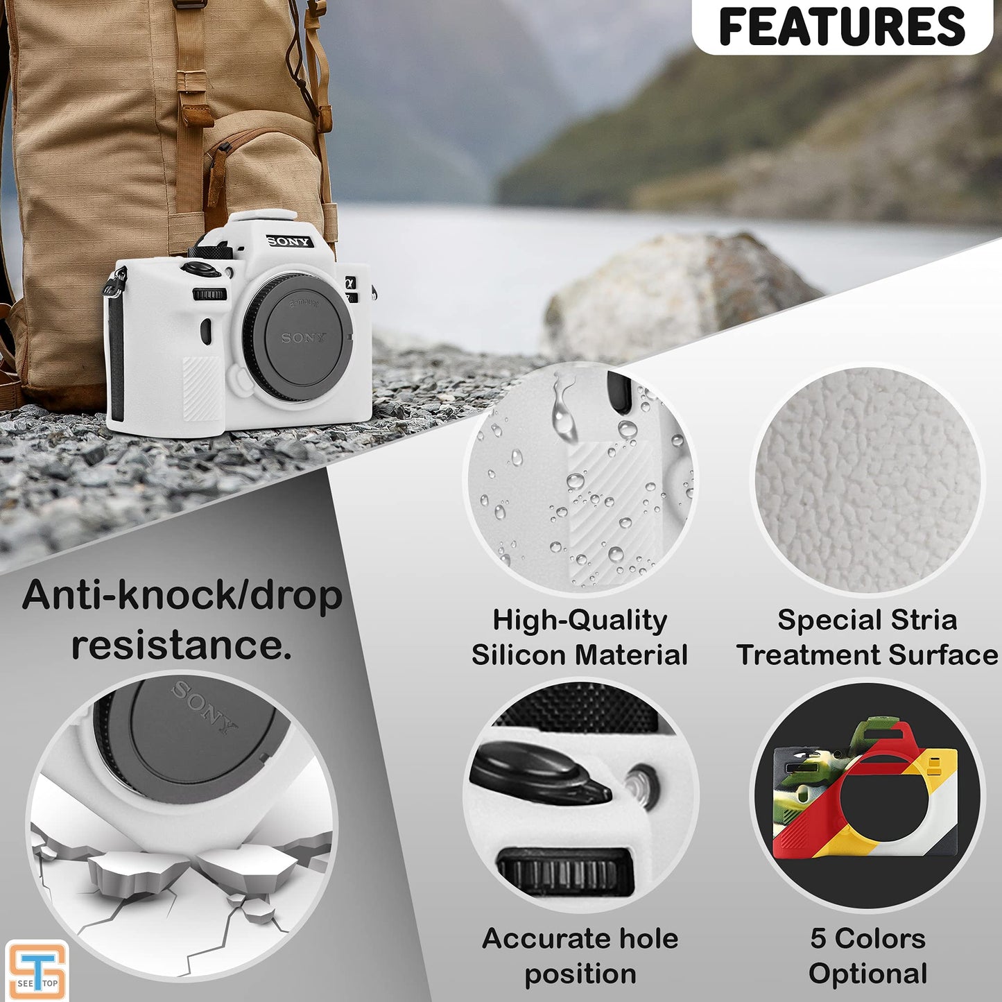 STSEETOP Camera Case Compatible with Sony A7III A7RIII Sony ILCE-7RIII A73 A7R3 - Protective Silicone DSLR Skin Cover, Detachable Cage, Shockproof