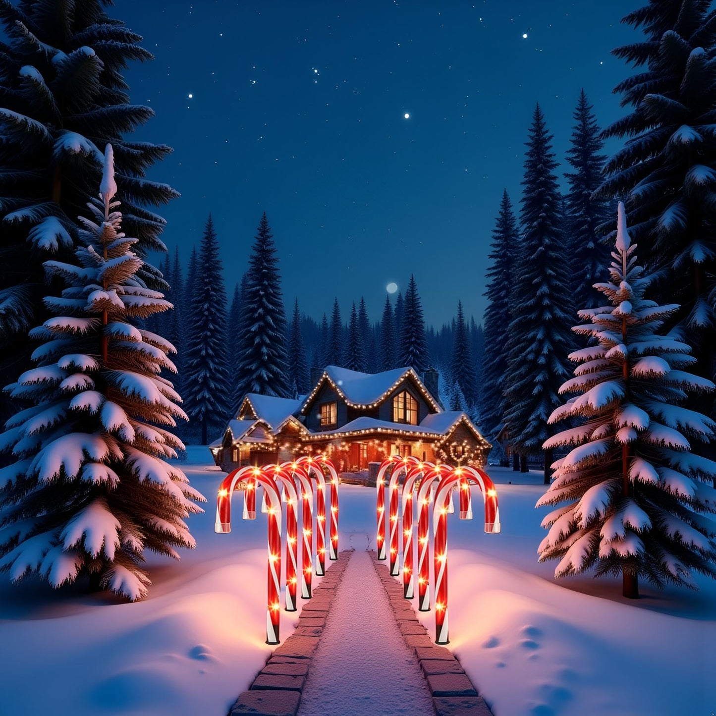 Candy Cane Christmas Lights Outdoor, 10 inch Lighted Candy Cane Yard Lights with Set of 10 Candy Canes Outdoor Walkway Christmas Lights Pathway Lawn