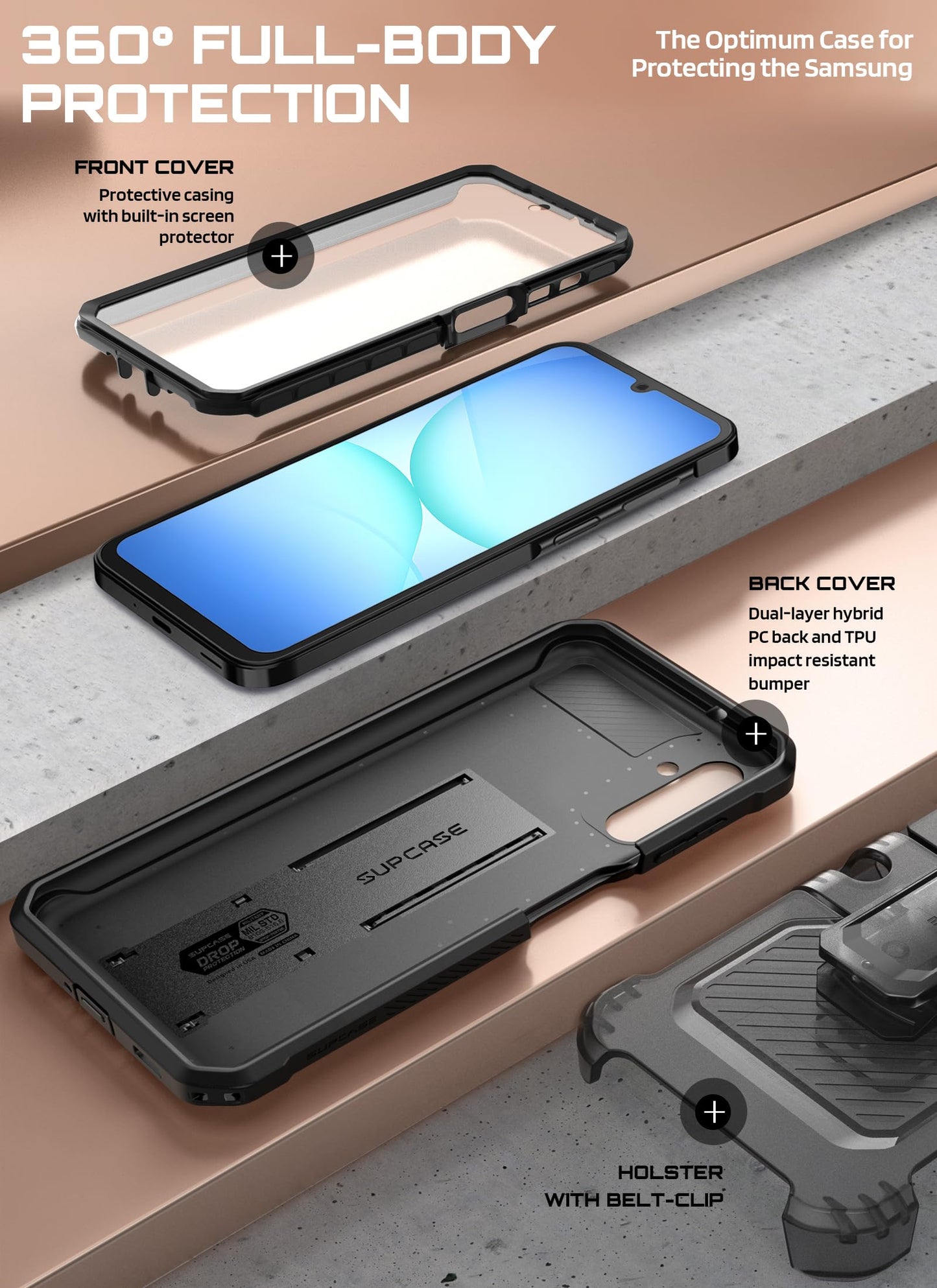 SUPCASE for Samsung Galaxy A17 5G Case Unicorn Beetle Pro, Military-Grade Drop Protection, Built-in Screen Protector, Kickstand Ring Holder, Rotatable