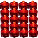 JYtrend Bright LED Floral Tea Light Submersible Lights for Party Wedding (Red, 20 Pack)