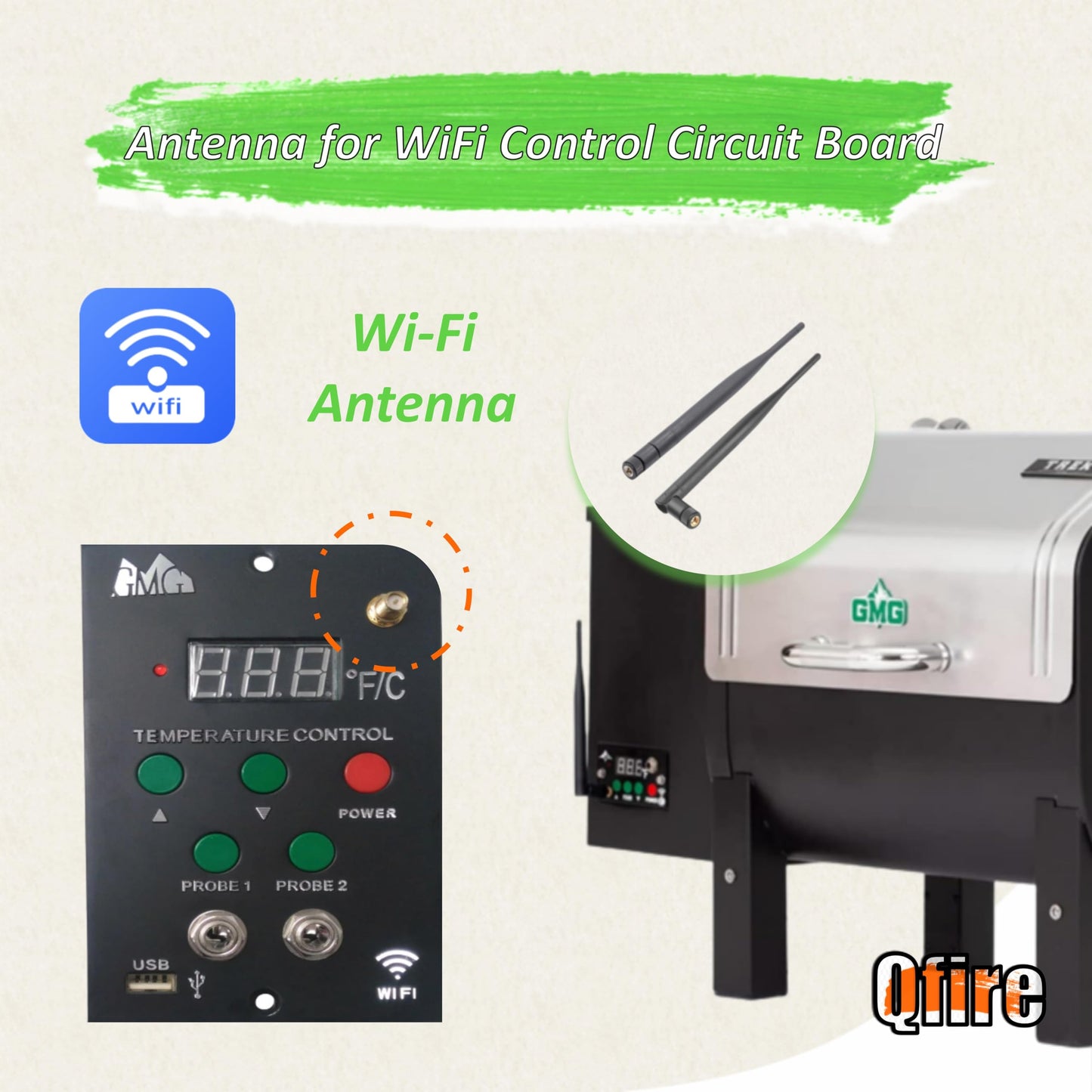 Replacement GMG WiFi Antenna Compatible with Green Mountain Grills WiFi Control Circuit Board, for GMG Davy Crockett, Trek, Daniel Boone, Ledge, Jim