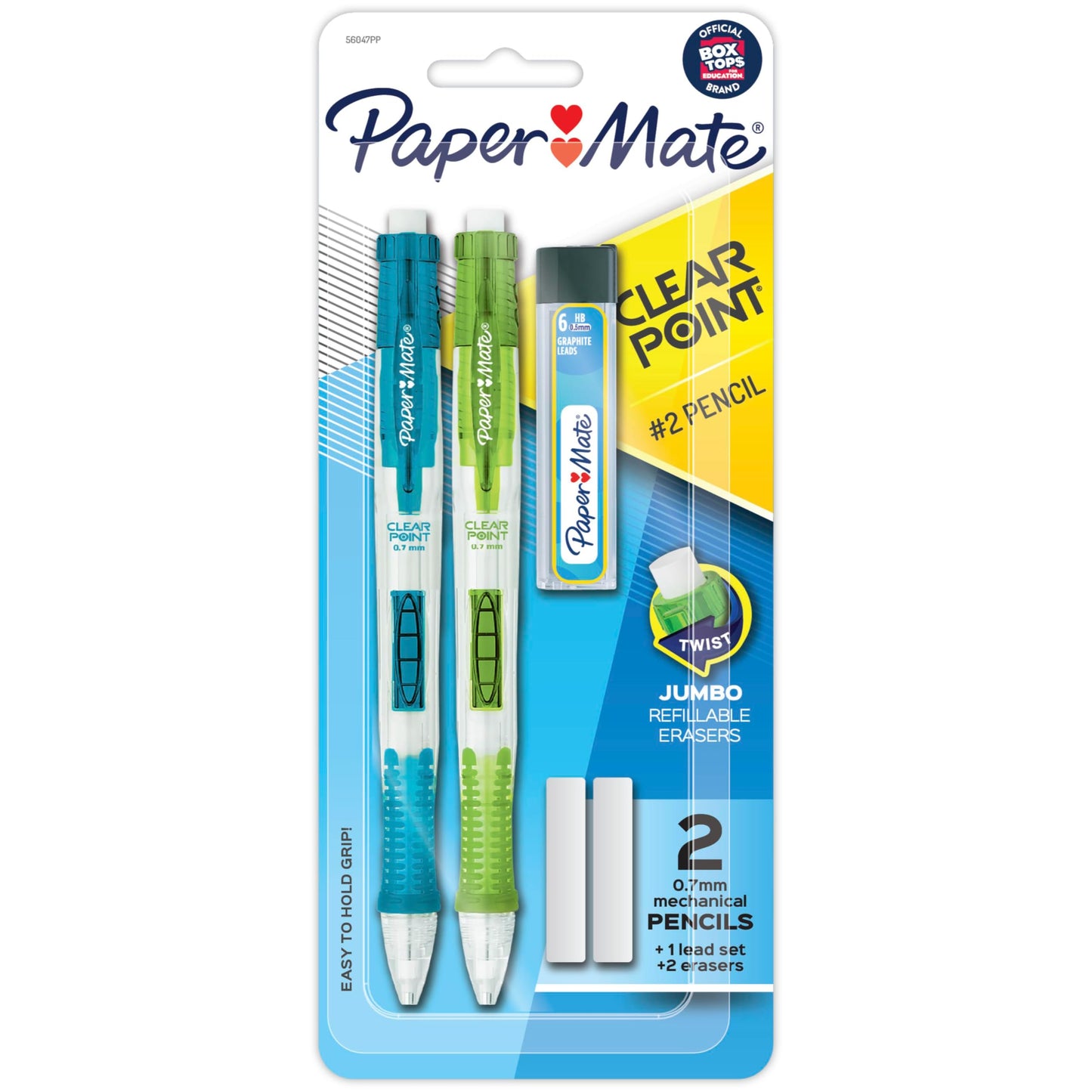 Paper Mate Clearpoint Mechanical Pencils, 0.7mm HB #2 Pencil Lead, Includes 2 Pencils, 1 Lead Refill, 2 Erasers - Back to School, Study Supplies