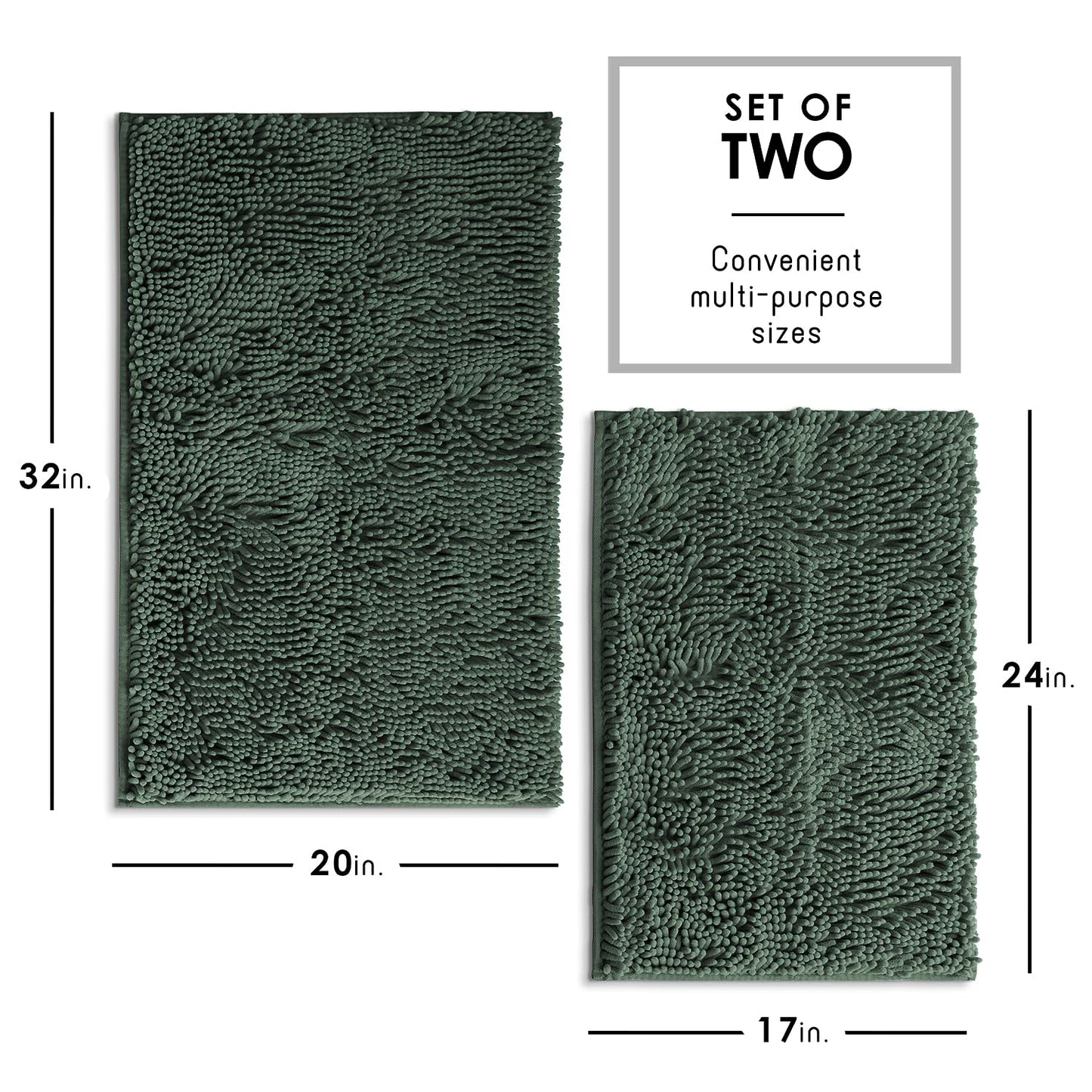 Hearth & Harbor Bathroom Rugs, Chenille Bath Mat - Machine Washable Bath Mats for Bathroom Non-Slip Backing Rubber, Quick Dry Bathroom Mat