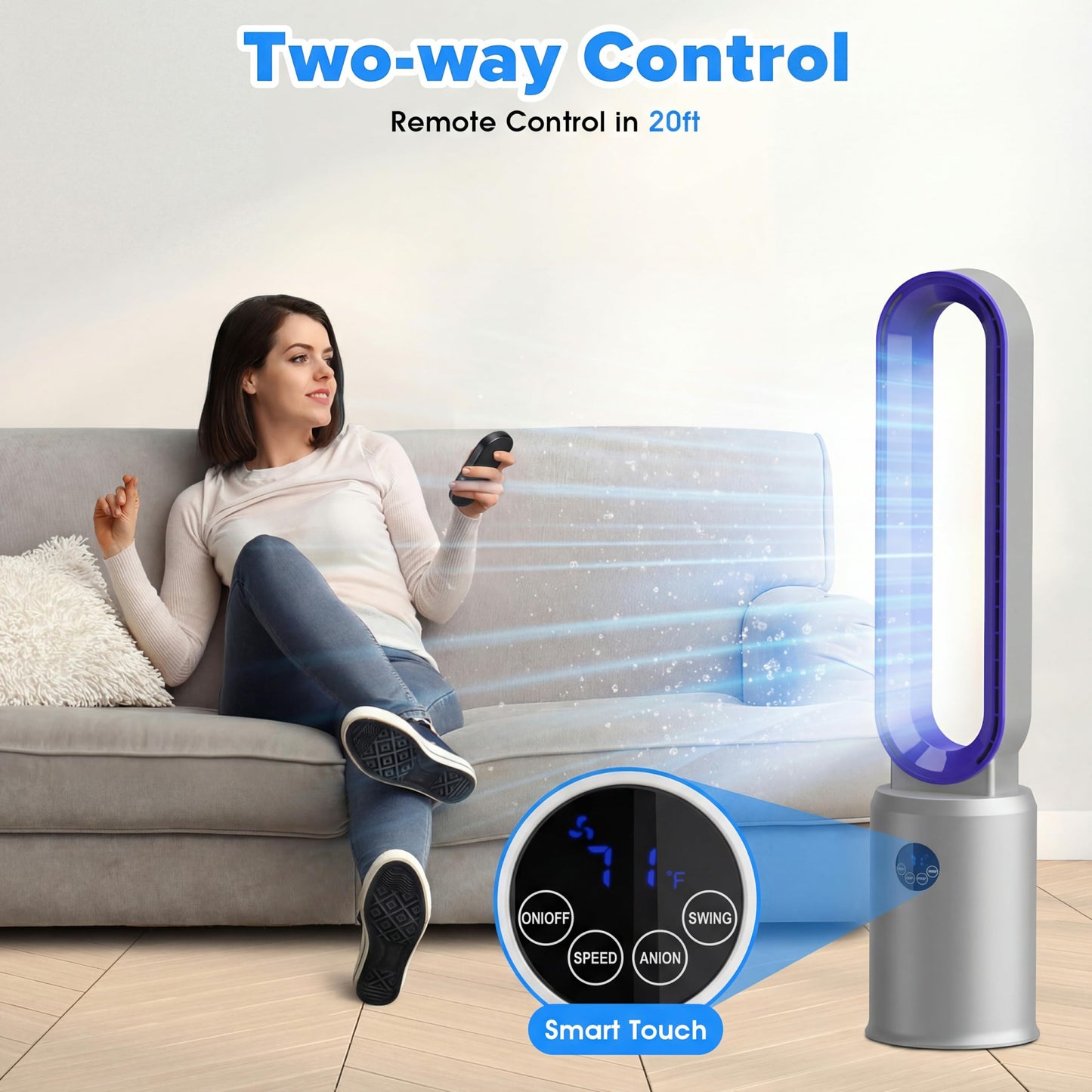 MOMOKOVA 38” Bladeless Tower Fan for Bedroom, Quiet Standing Floor Fans