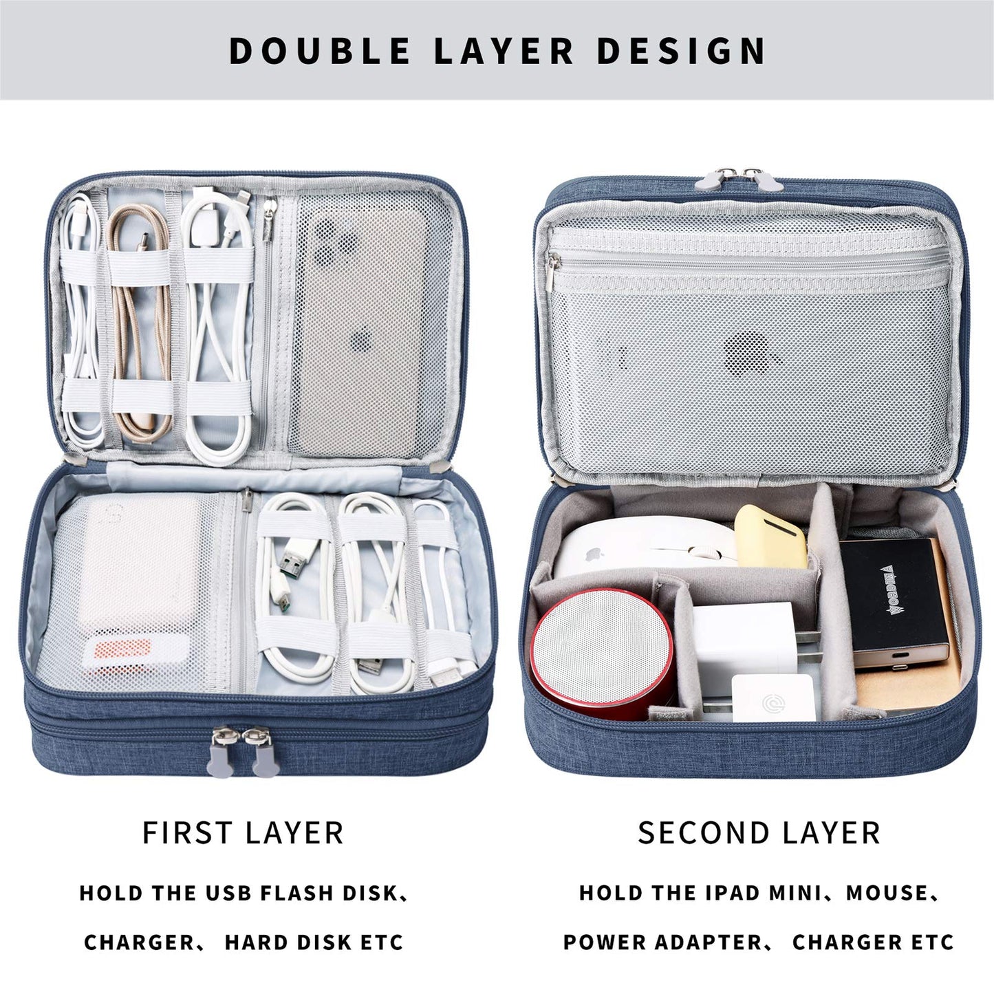 Lanola Travel Cable Organizer Bag, Electronic Accessories Case Portable Double Layer Cable Storage Bag for Cord,phone,Charger, Flash Drive, Phone, SD