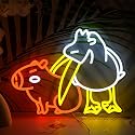 LISIGNVE Capybara Pelican Neon Sign for Wall Decor Funny Capybara Led Neon Light Sign Pelican Neon Light for Children's Room Kindergarten Bedroom Zoo