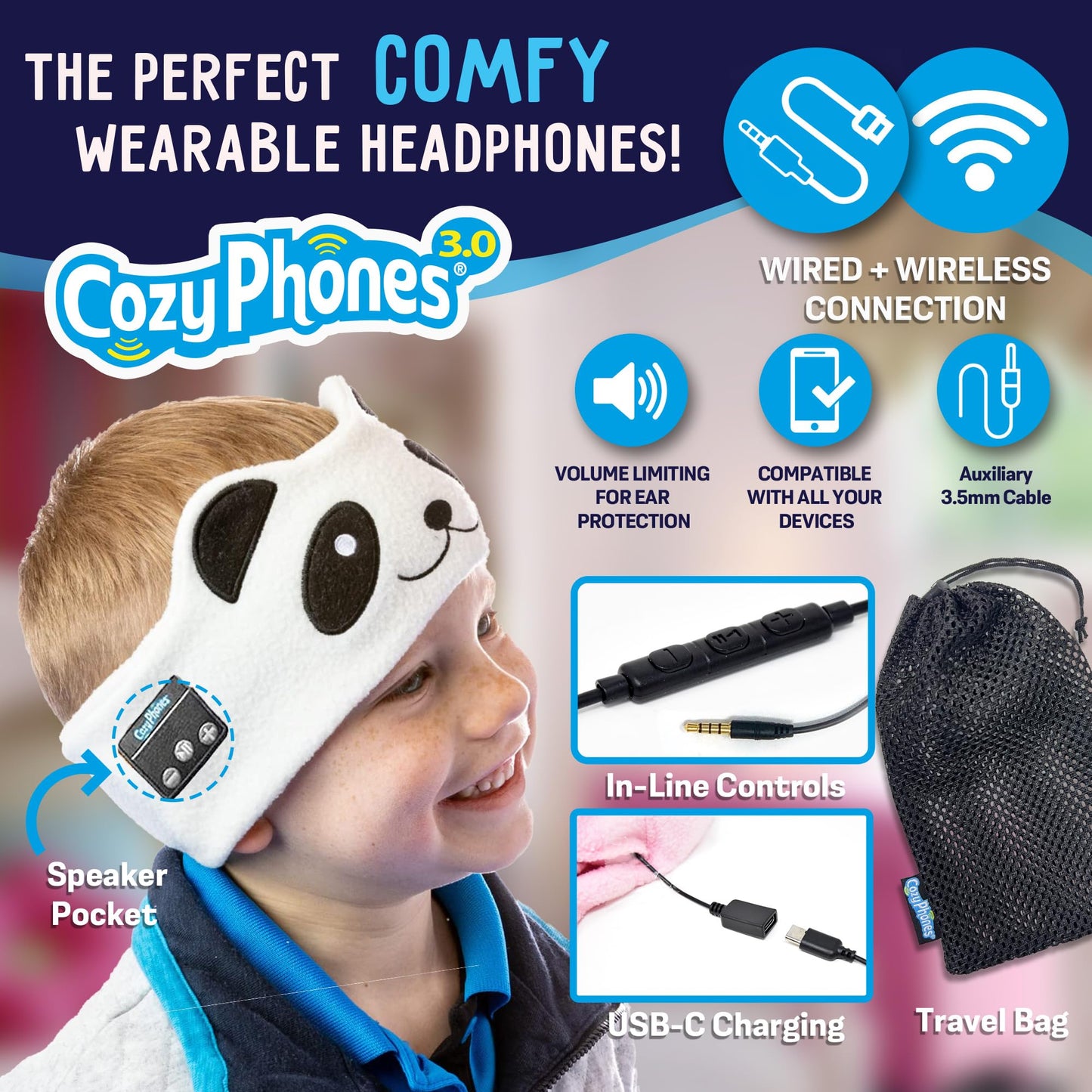 Toddler Headphones Wireless, Kids Bluetooth Earphones, Safe Volume - Wired School Headphones for Kids with 3.5 MM Jack and Travel Bag - Toddler