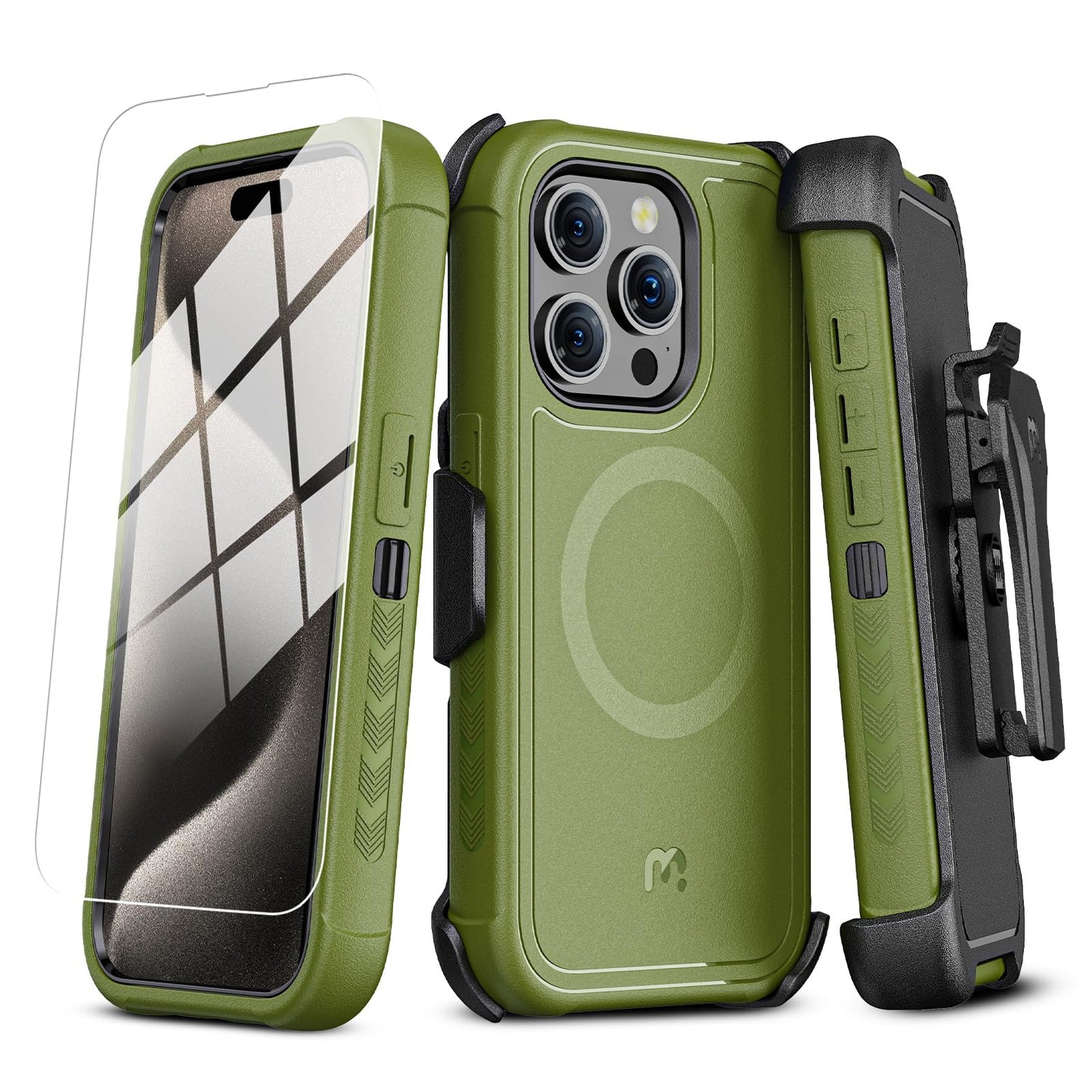 M MYBAT PRO Maverick Series for iPhone 15 Pro Max Case with Belt Clip Holster,[Compatible with Magsafe] w/Screen
