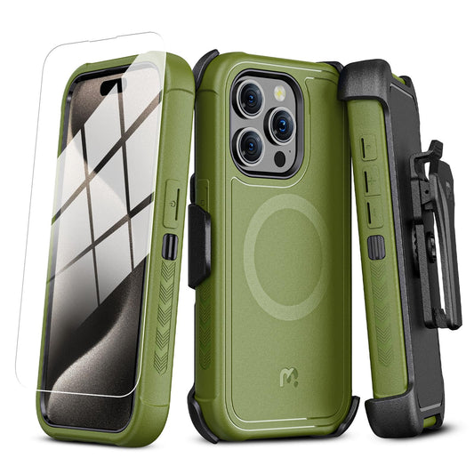 M MYBAT PRO Maverick Series for iPhone 15 Pro Max Case with Belt Clip Holster,[Compatible with Magsafe] w/Screen