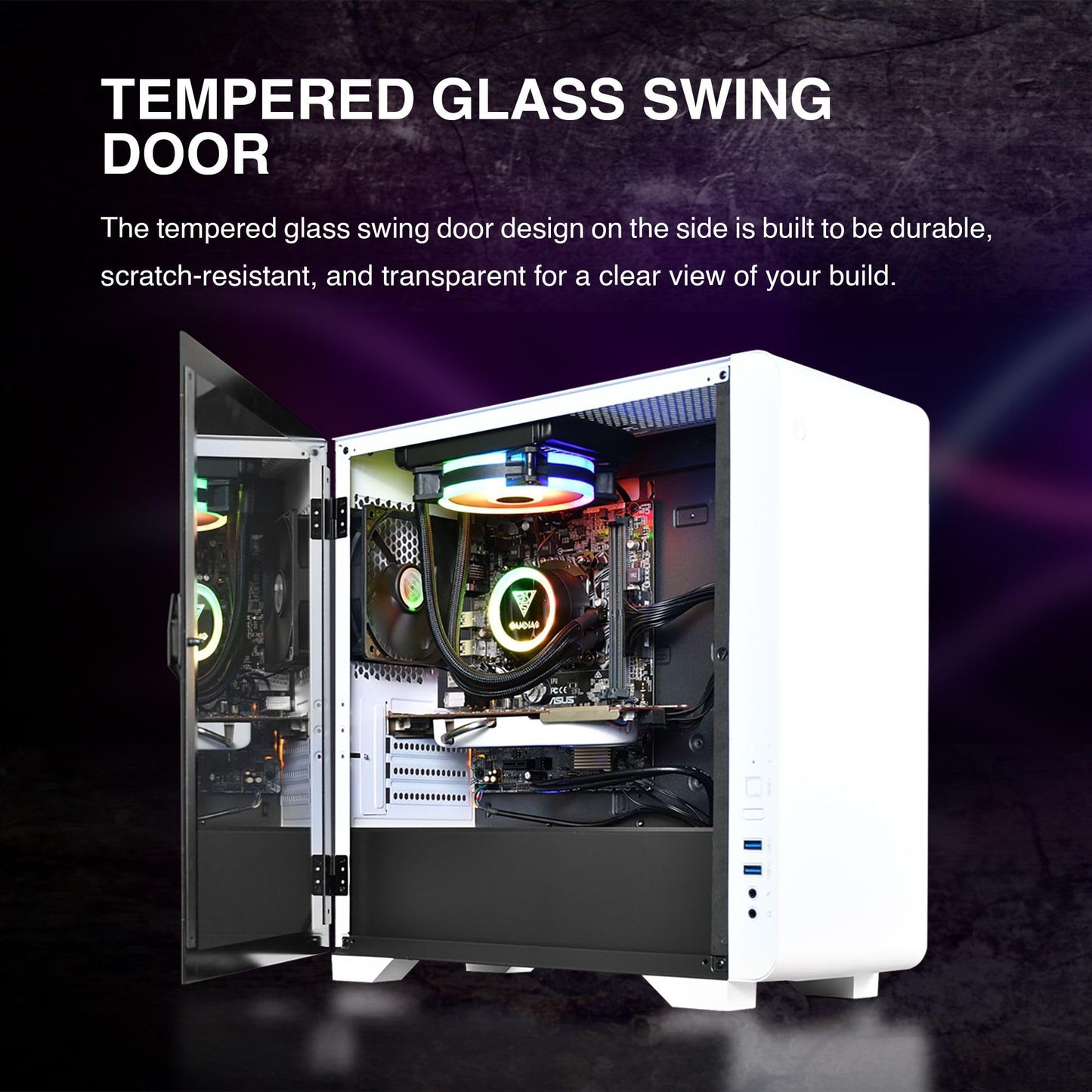 GAMDIAS White M-ATX Computer Case w/Tempered Glass, Metal Exterior Desktop PC Case Support 280mm AIO/Radiator, 5x120mm Case Fans (1x 120mm Built-in)