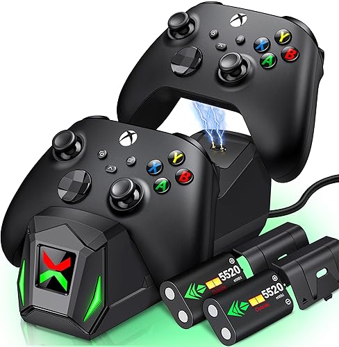 Controller Charger Station with 2x5520mWh Rechargeable Battery Packs for Xbox One/X/S/Elite/Series X|S, High Speed Charging Station Dock with 4