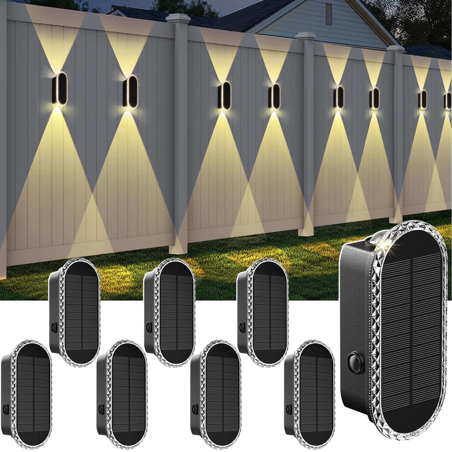 Solar Fence Lights Outdoor - 3000/4000/6000K 3 Modes, IP65 Waterproof Fence Lights Solar Powered, Up & Down Lighting Solar Wall Lights Outdoor