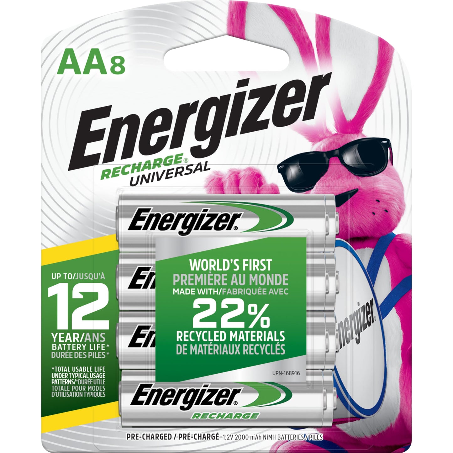 Energizer Recharge Universal Rechargeable AA Batteries (8 Pack), Double A Rechargeable Batteries