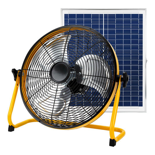 CYBERDAX Solar Powered Rechargeable Fan 16", Whisper Quiet 15dB, 50Hr Runtime for Home Office Camping