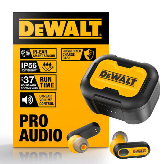 DEWALT Heavy Duty True Wireless Ear Buds, Bluetooth Headphones with Type C Charging Case Included, Over 37 Hours of Battery Life, Easy Setup