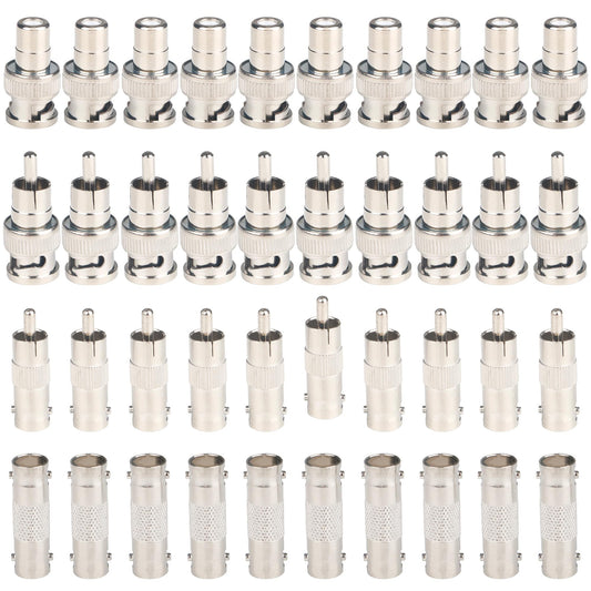 BNC to RCA Converter Adapter Set - 40 Pcs Coaxial Coax Cable Connectors Assortment - Male & Female BNC to RCA Coupler for CCTV Security Camera