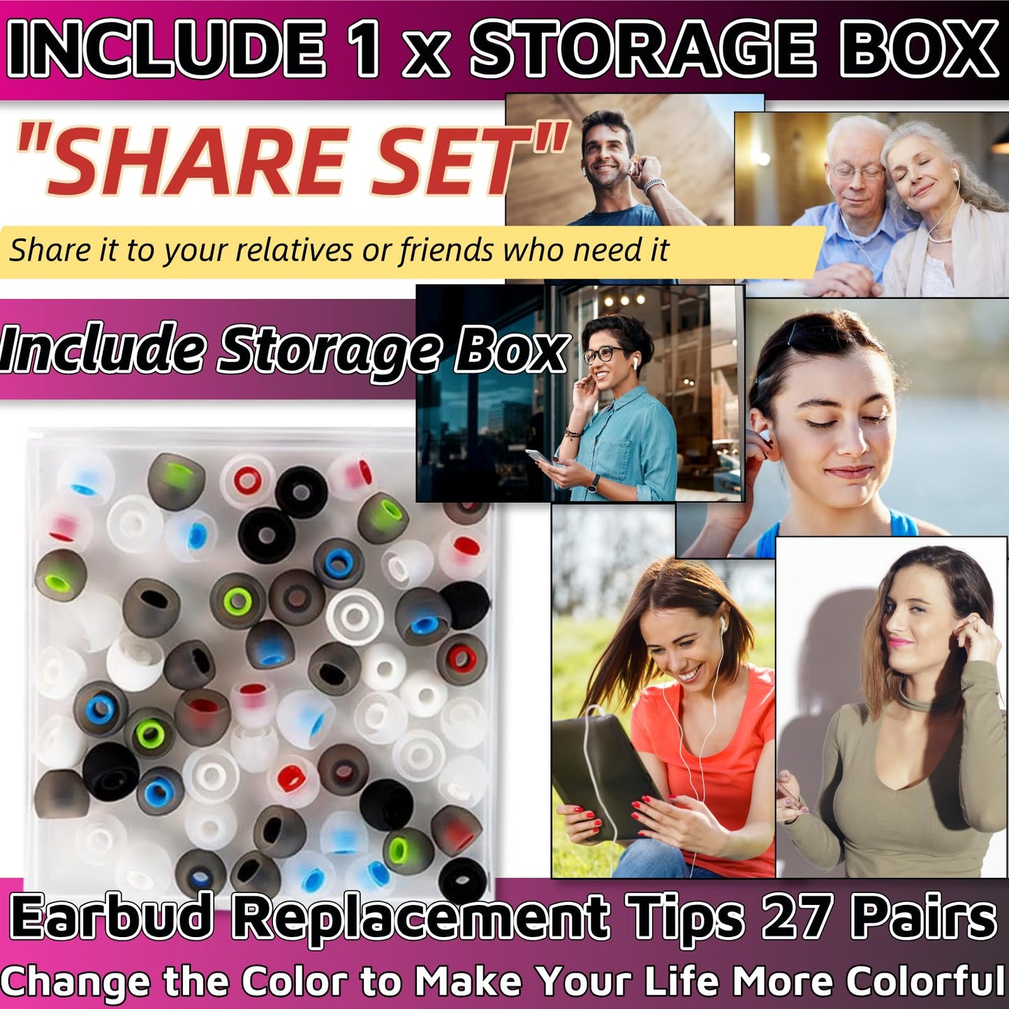 HUGJEPTTY Earbud Replacement Tips 54Pcs S+M+L?Ear Bud Rubber Tips Silicone Earbud Tips Earbud Covers Silicone Tips Headphone Covers for Ears Headphone