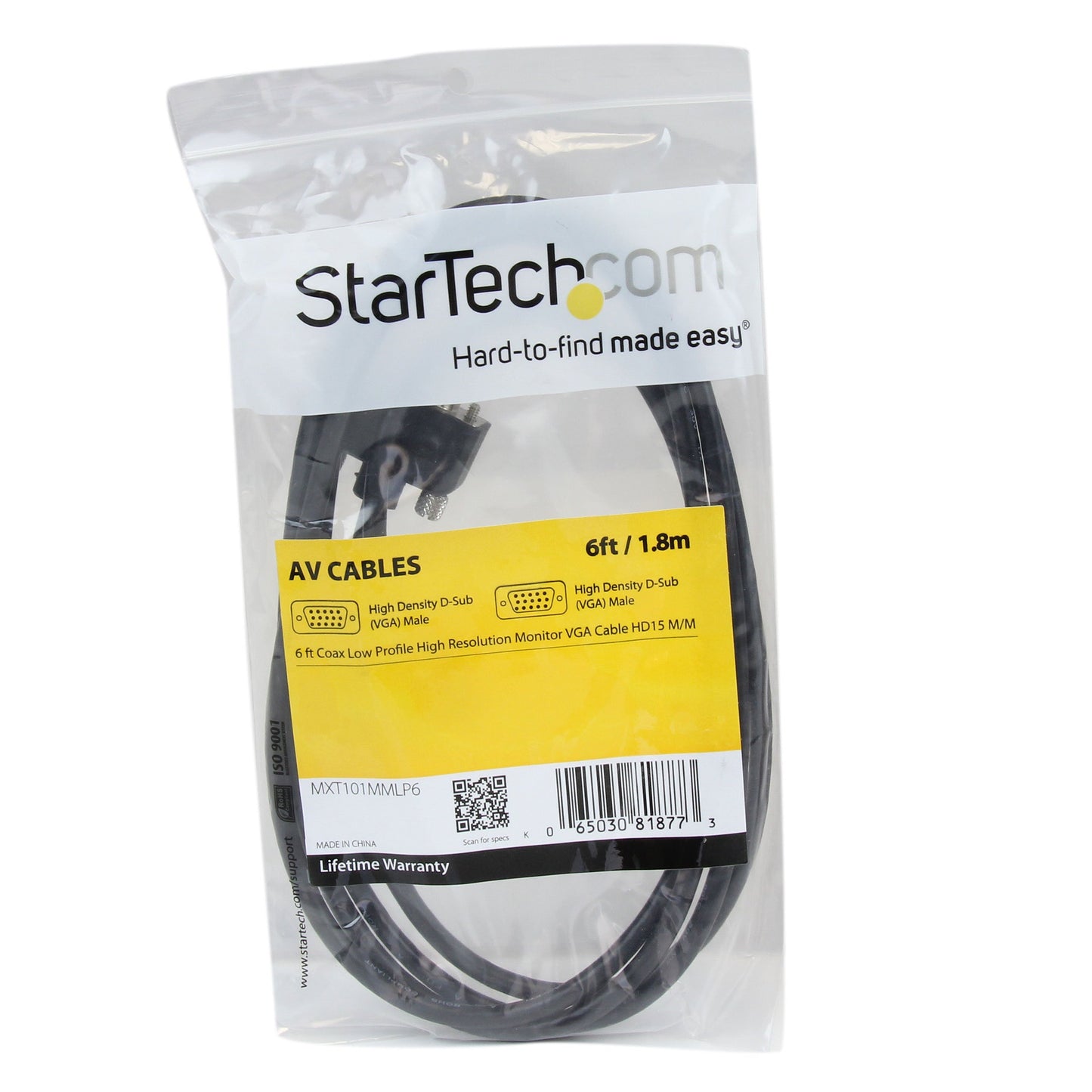 StarTech.com 6 ft. (1.8 m) VGA to VGA Cable - HD15 Male to HD15 Male - Coaxial High Resolution - Low Profile - VGA Monitor Cable (MXT101MMLP6),Black