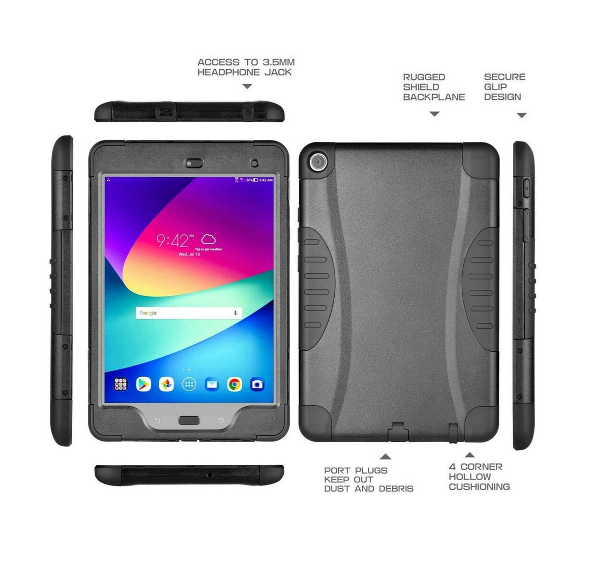 Verizon Rugged Case with Built-in Screen Protector for ASUS ZenPad Z8s, 7.9 inch Tablet - Black