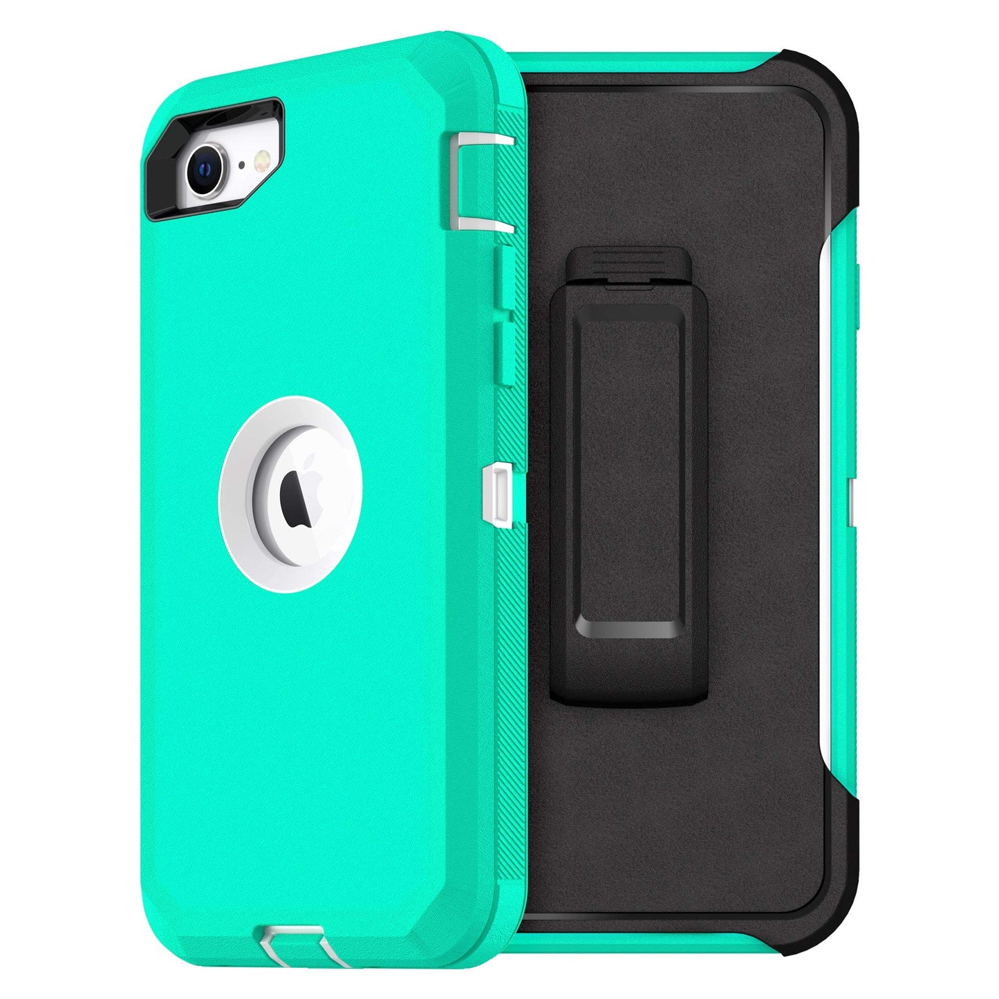MXX iPhone SE 2020 Heavy Duty Protective Case with Screen Protector [3 Layers] Rugged Rubber Shockproof Protection Cover & Rotating 360 Degree Belt