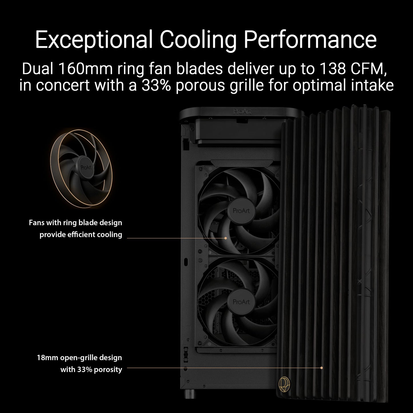 ASUS ProArt PA401 Wood Edition ATX Mid-Tower PC Case - Tempered Glass, FSC-Certified Wooden Front Panel, Dual 160mm Fans, Power & Reset Button Lock