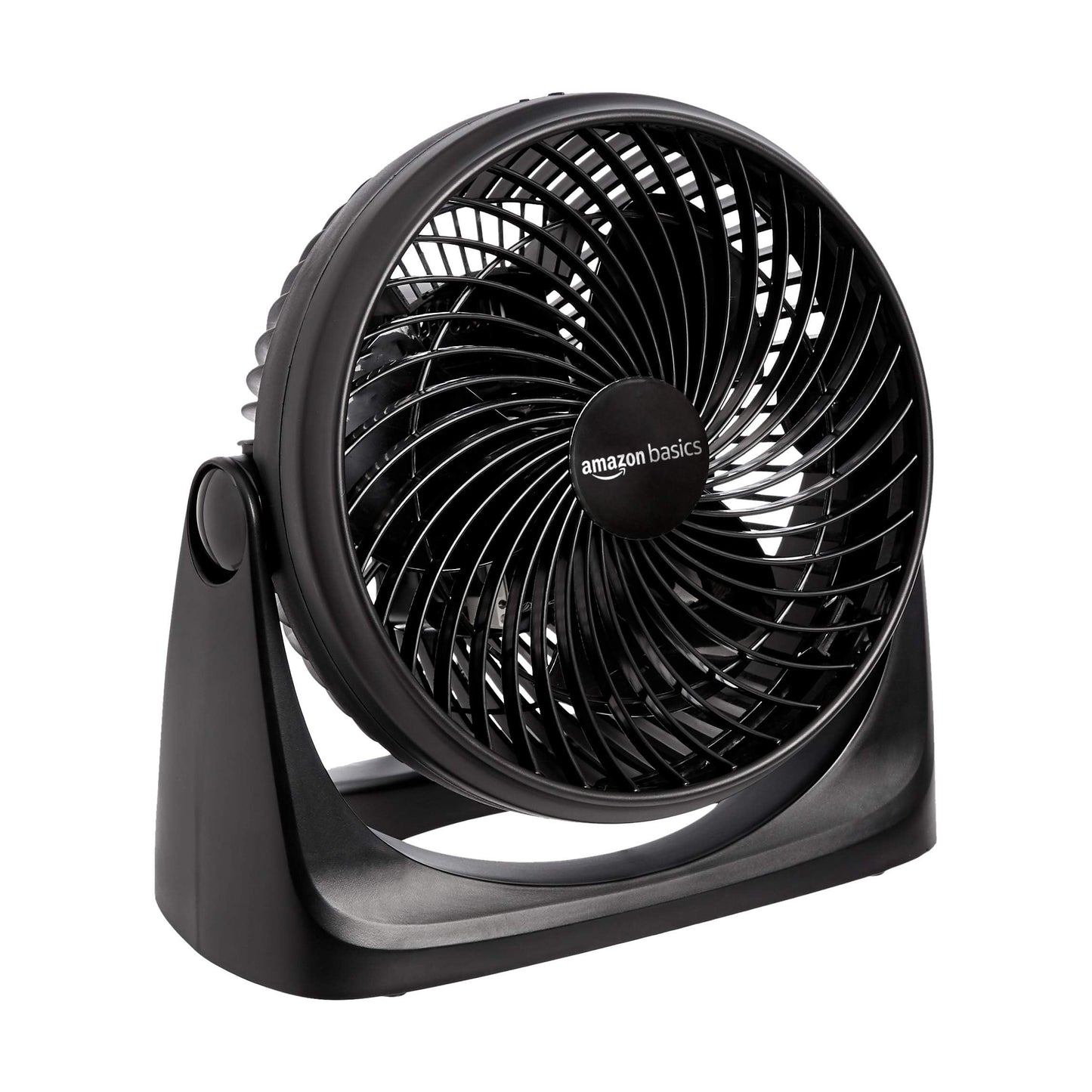 Amazon Basics Air Circulator Desk Fan for Bedroom, Home and Office, 90-Degree Tilt Head, 3 Speed Settings, Cooling, 35 Watts, Black, 11.1"W x 6.3"D x