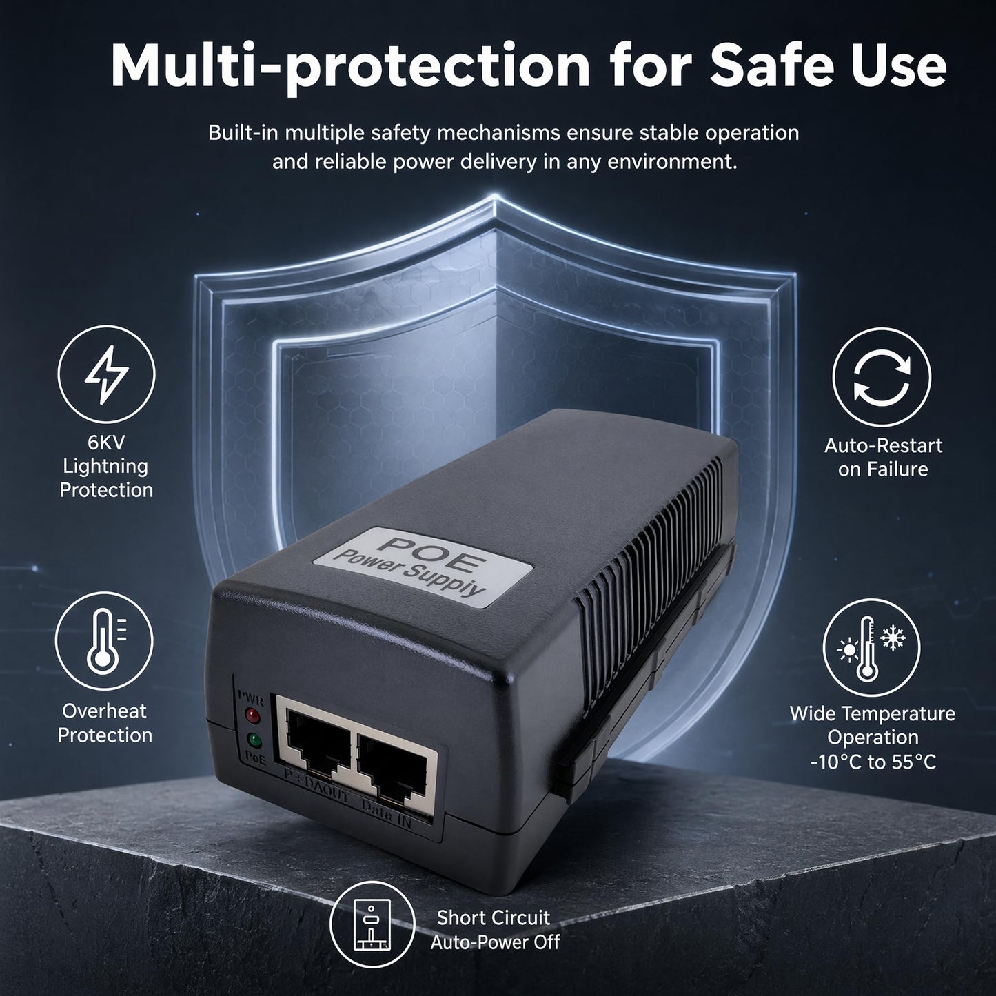 30W Gigabit PoE Injector, IEEE 802.3at/af Compliant, 48V 0.65A PoE Power Supply for IP Camera Wireless AP VoIP Phone 1000Mbps PoE Injector Adapter
