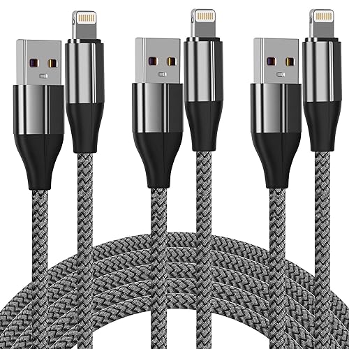 iPhone Charger Lightning Cable (3 Pack 10 Foot), [MFi Certified] 10 Feet Nylon Braided, Compatible with iPhone 14/13/12/11/Pro/X/Xs Max/XR/8 Plus /7…