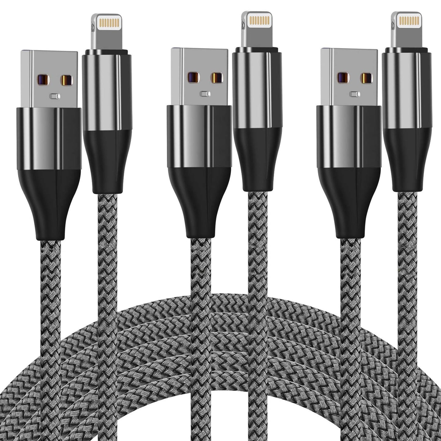 iPhone Charger Lightning Cable (3 Pack 10 Foot), [MFi Certified] 10 Feet Nylon Braided, Compatible with iPhone 14/13/12/11/Pro/X/Xs Max/XR/8 Plus /7…