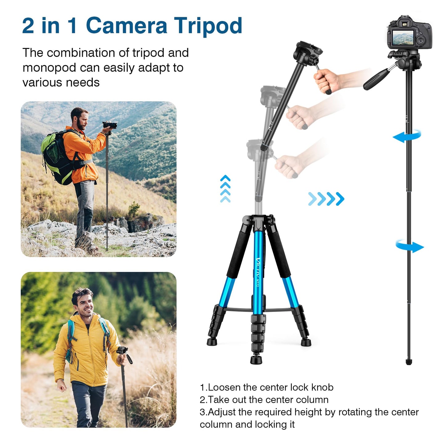Victiv 72 inch Camera Tripod, Tall Tripod for Camera Cell Phone, Heavy Duty Camera Tripod Stand, Professional Aluminum Monopod, Compatible with Canon