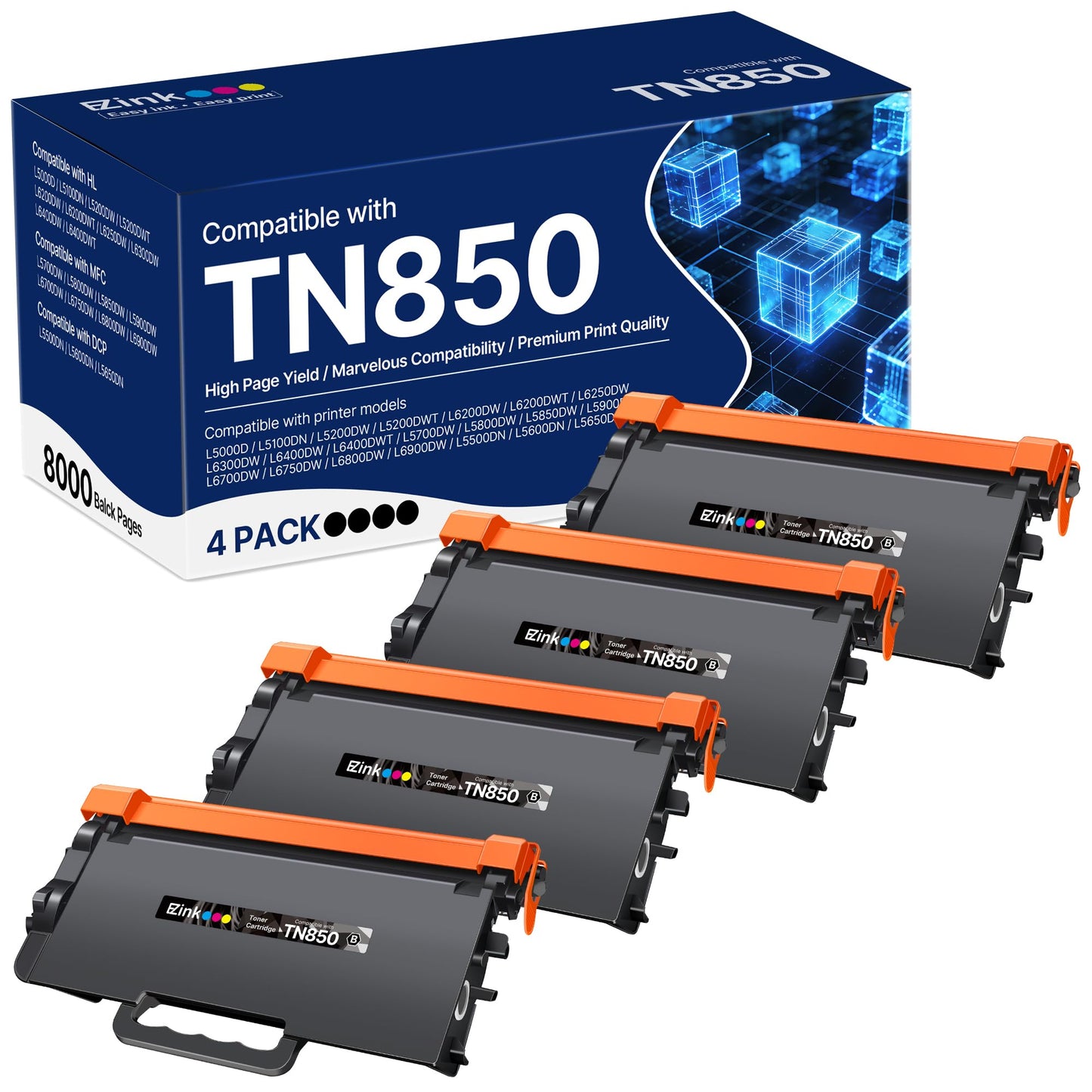 E-Z Ink TN850 Toner Cartridge Compatible for Brother TN 820 TN-850,4 Black