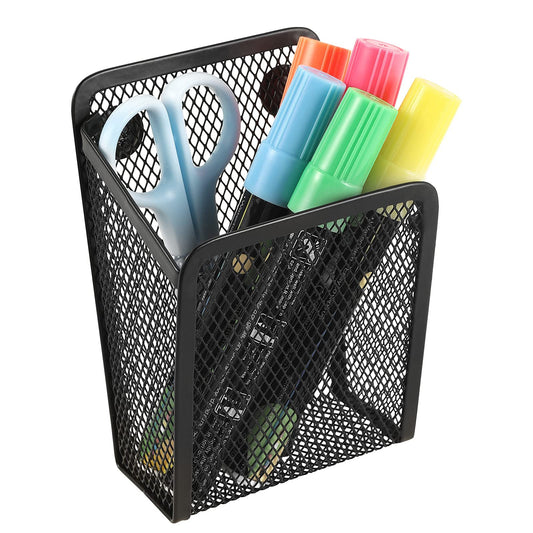 Sanpaint Magnetic Pencil Holder, 2 Compartments Mesh Stainless Steel Pen Basket, Metal Writing Utensil Storage Organizer