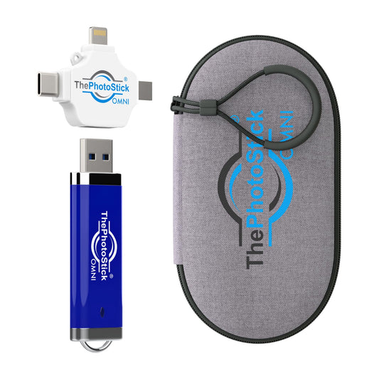 ThePhotoStick® Omni 256GB + Protective Case - Secure Photo & Video Backup and Transfer, Digital File Organization, USB & Multiport Connection