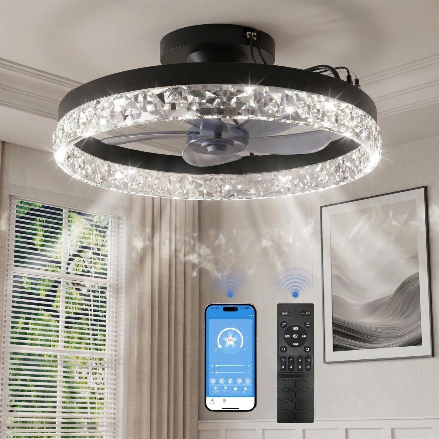 Modern Ceiling Fans with Lights, 20 inch Low Profile Ceiling Fan with Light, Remote and App Control, Stepless Color Temperature Change and 6 Speeds
