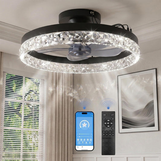 Modern Ceiling Fans with Lights, 20 inch Low Profile Ceiling Fan with Light, Remote and App Control, Stepless Color Temperature Change and 6 Speeds