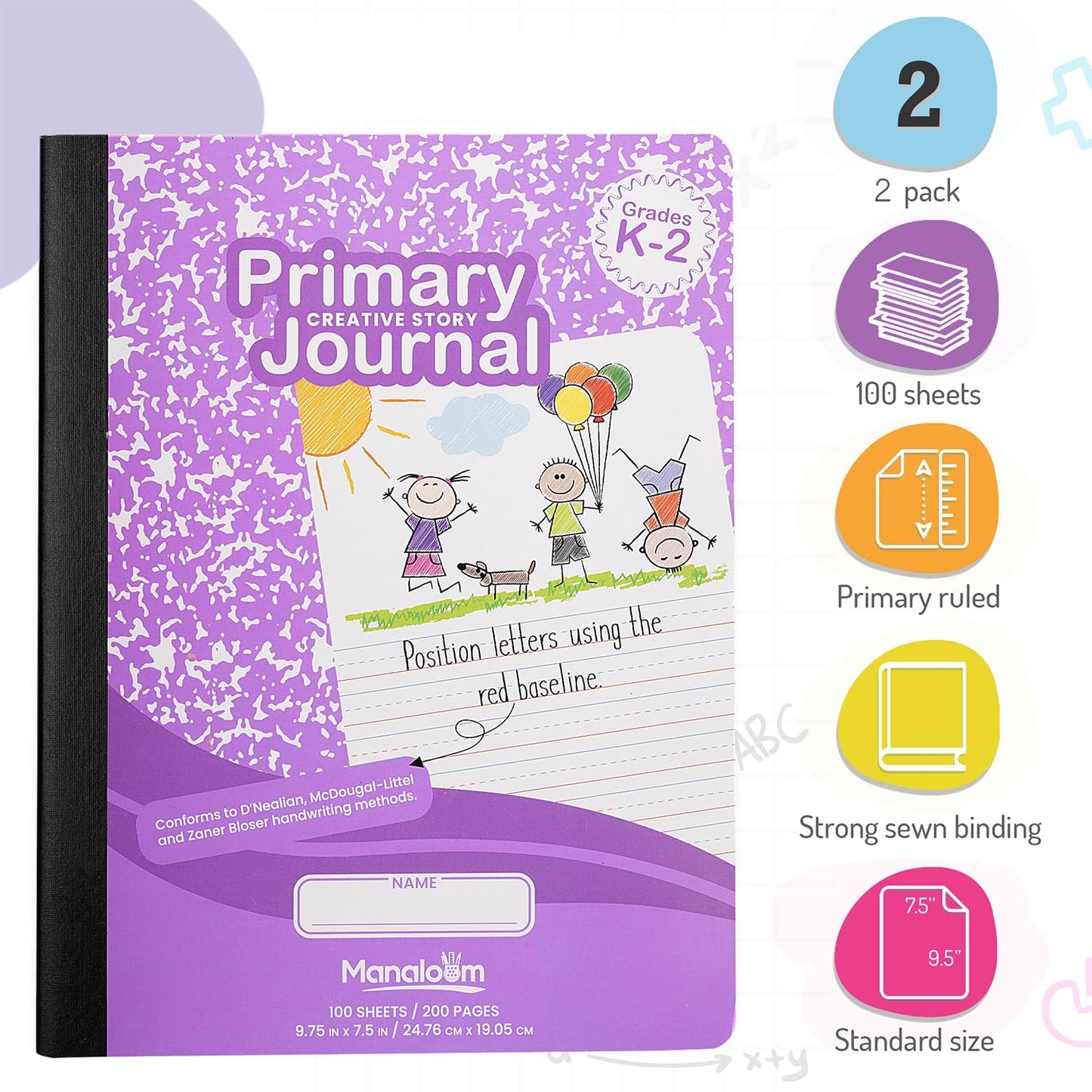 Primary Journal Grades K-2, Preschool, 1st Grade, Kindergarten Notebooks, Primary Ruled Composition Notebooks for Kids - 9.75? x 7.50? - Sturdy Covers