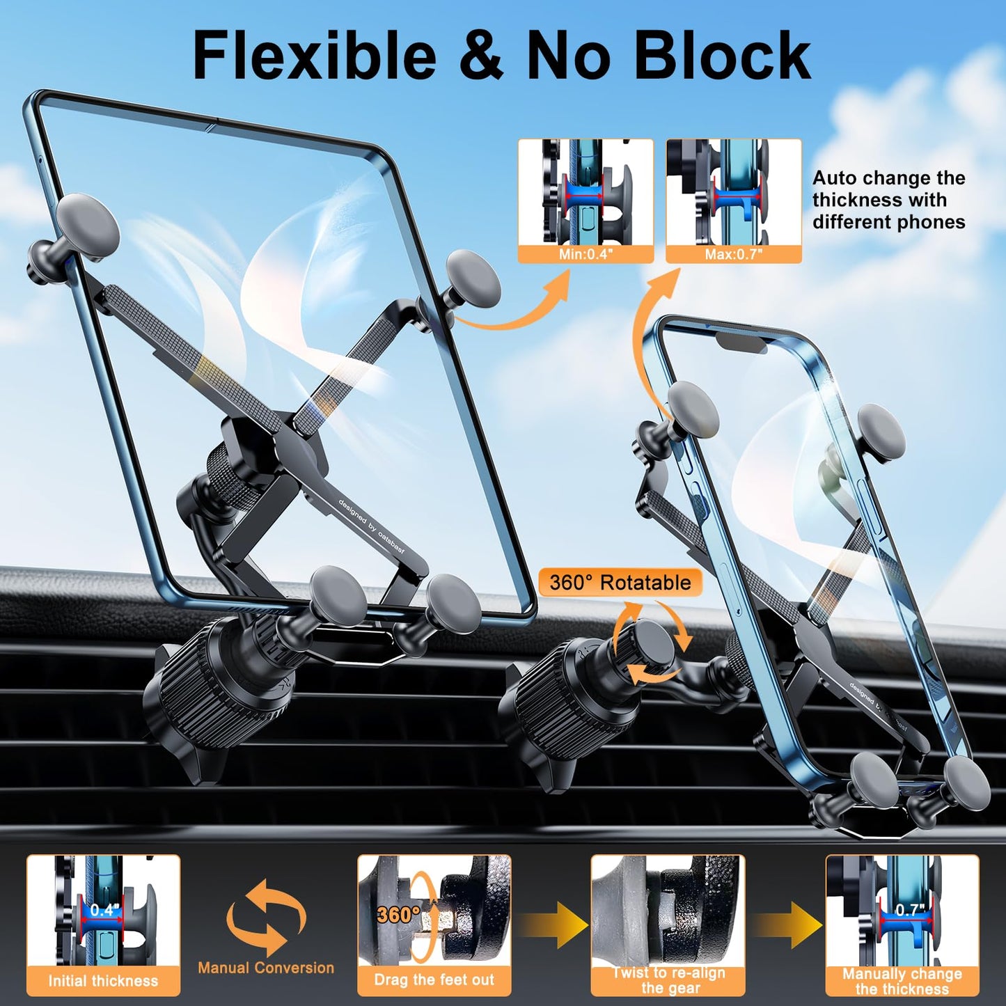 xuenair Z Fold 7 6 5 4 3 2 Car Mount Accessories, [2 Forms & Thick Case Friendly] Gravity Cell Phone Holder Mount for Samasung Galaxy Fold 7 6 5 4 3 2