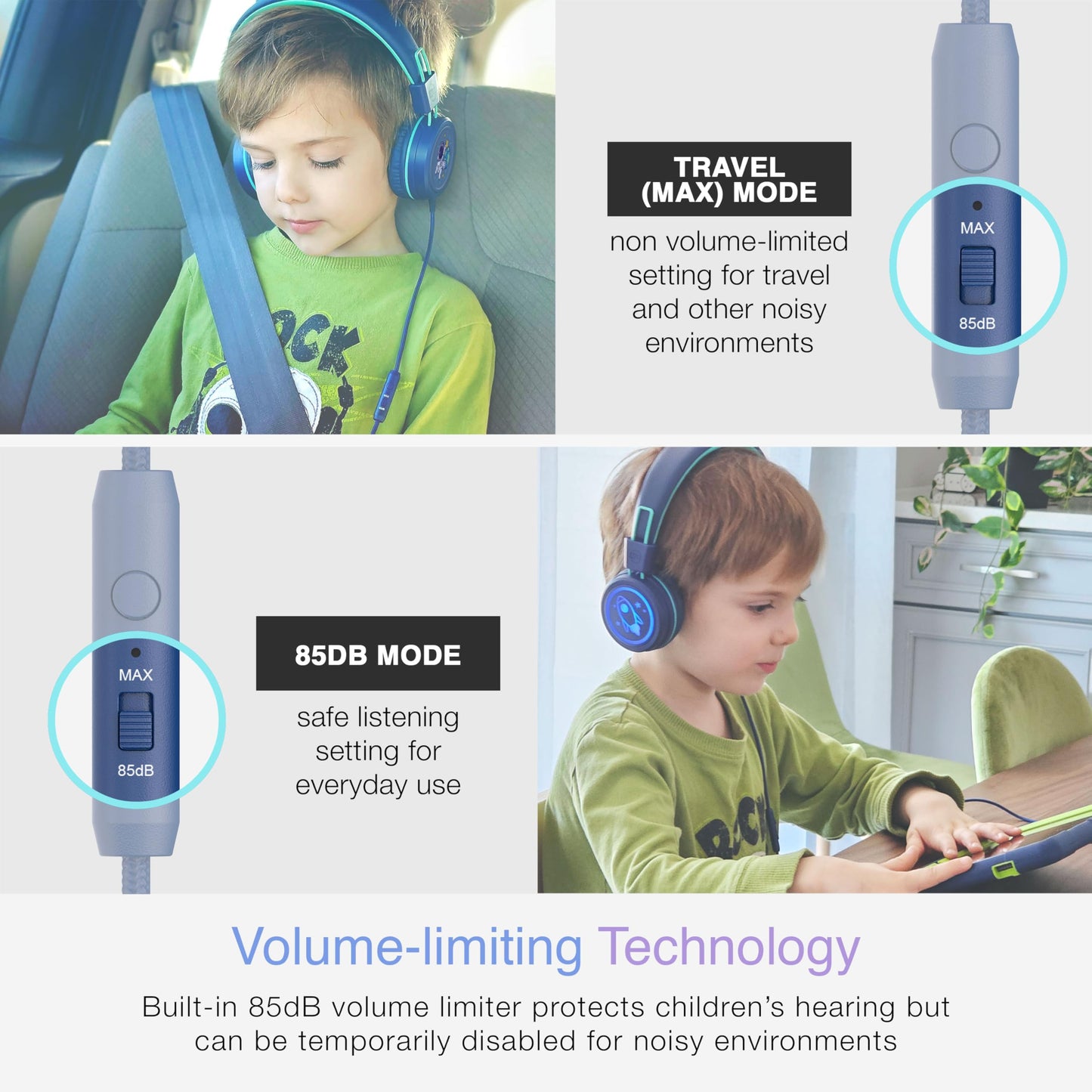 MEE audio KidJamz KJ55 Wired Children’s Headphones with 3.5mm Plug, Colorful Graphics, Volume Limiter & Microphone, Adjustable On-Ear Kids Headset