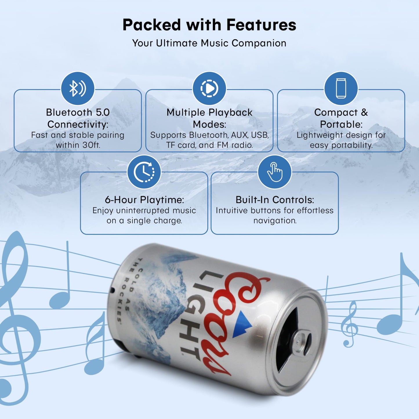 Gabba Goods Coors Light Can Shape Bluetooth Speaker, Portable Wireless Speaker with Bluetooth 5.0, AUX, USB Slot & TF Slot | Loud Bass Sound | Compact