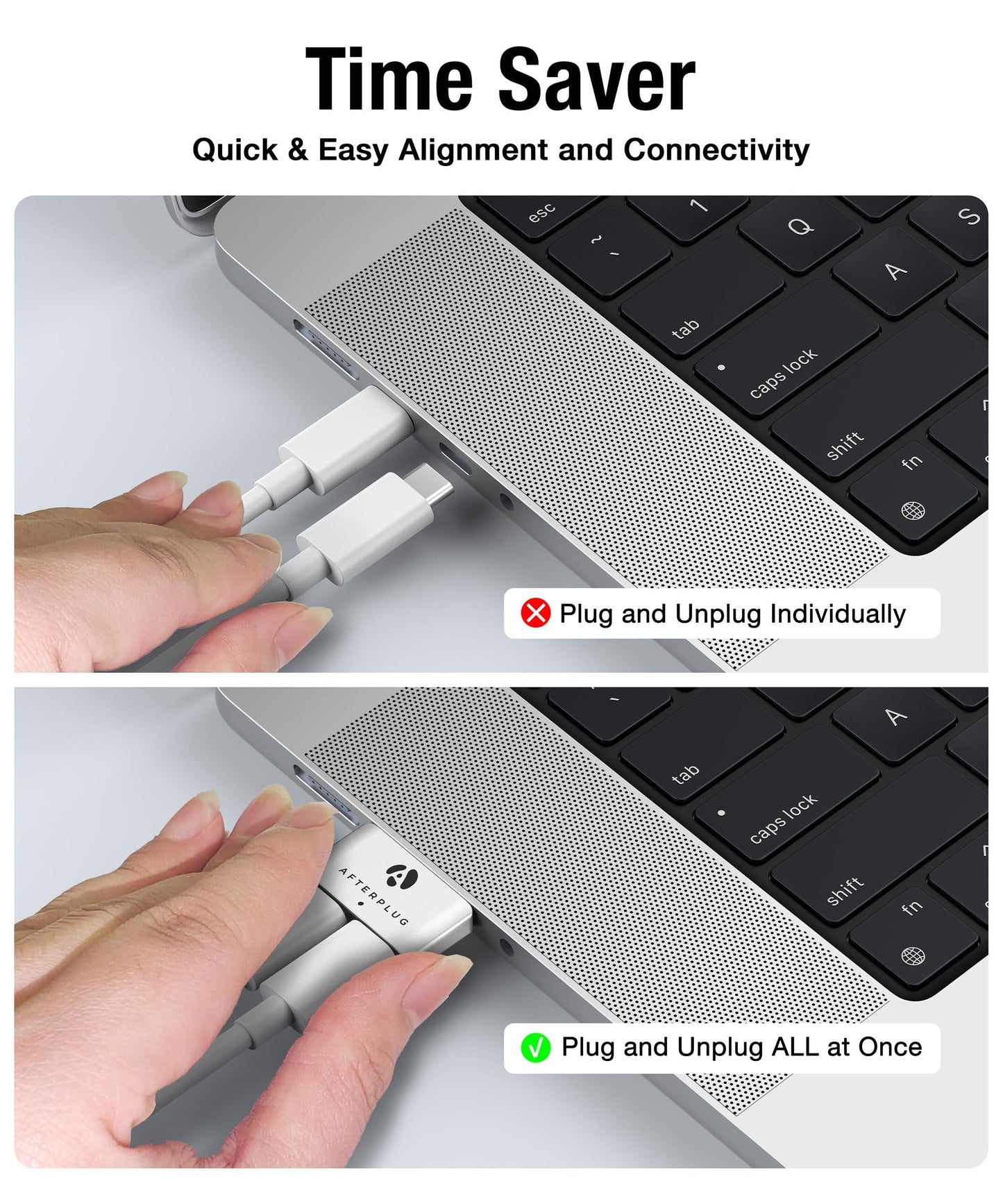 Afterplug Dual USB‑C Extender for MacBook with Case, 2-Port Pass‑Through Adapter for Thunderbolt 5/4/3 & USB4 - 240W PD, 8K Video, 80Gbps Data…