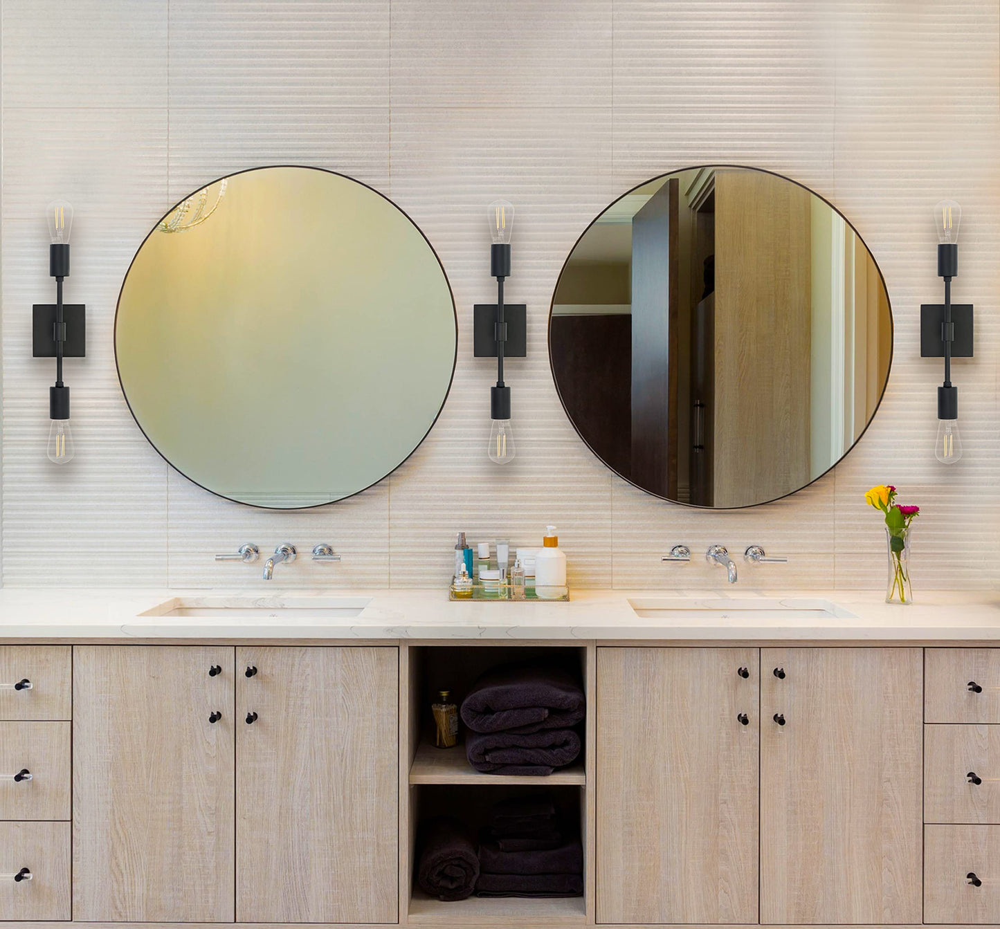 Linea di Liara Berbella 2-Light Matte Black Bathroom Vanity Light Fixtures Modern Wall Sconces Lighting Fixture Wall Lights for Hallway and Bedroom