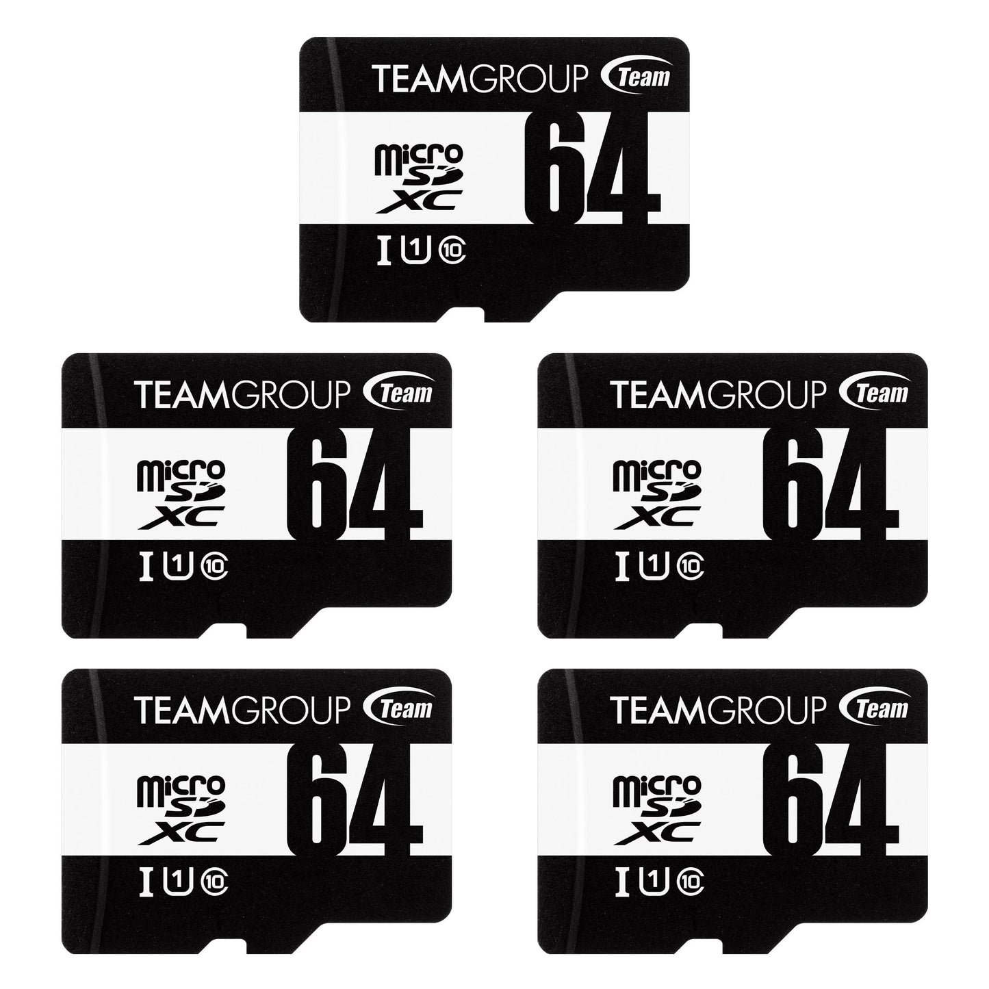 TEAMGROUP Micro 64GB 5 Pack UHS-I U1 Class 10 SDHC SDXC Read Speed up to 100MB/s High Speed Flash Meomry Card with Adapter for Camera, Surveillance