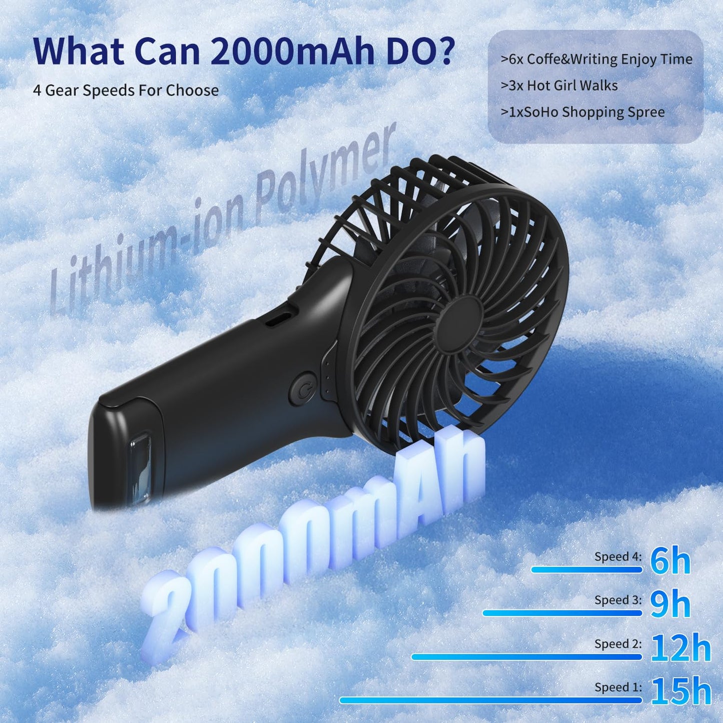 ZipVorb Portable Mini Fan with Mirror, USB Rechargeable, Pocket 4-Speed Cooling, Up to 15 Hours, Compact Handheld Fan